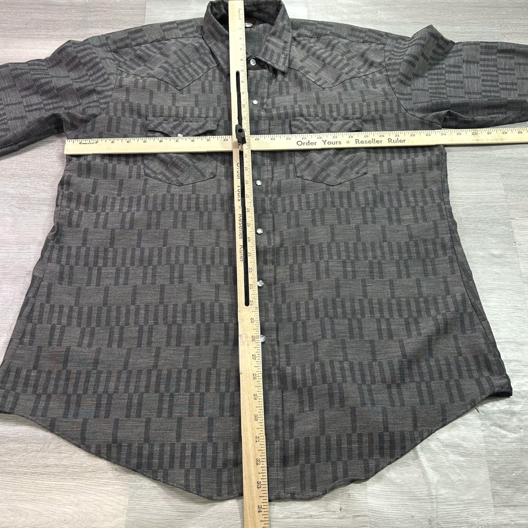 Armani Karman Shirt Mens Large Tall Gray Geometric Western Pearl Snap Long Sleeve Size US L / EU 52-54 / 3 - 5 Thumbnail