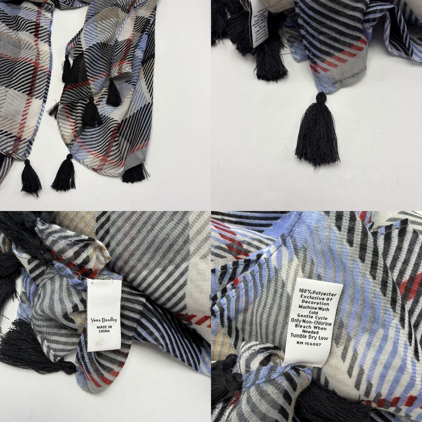 Vera Bradley Vera Bradley Scarf Rectangle Scarf Plaid Black White Fringe Lightweight Women, 72" x 30" Size ONE SIZE - 8 Thumbnail