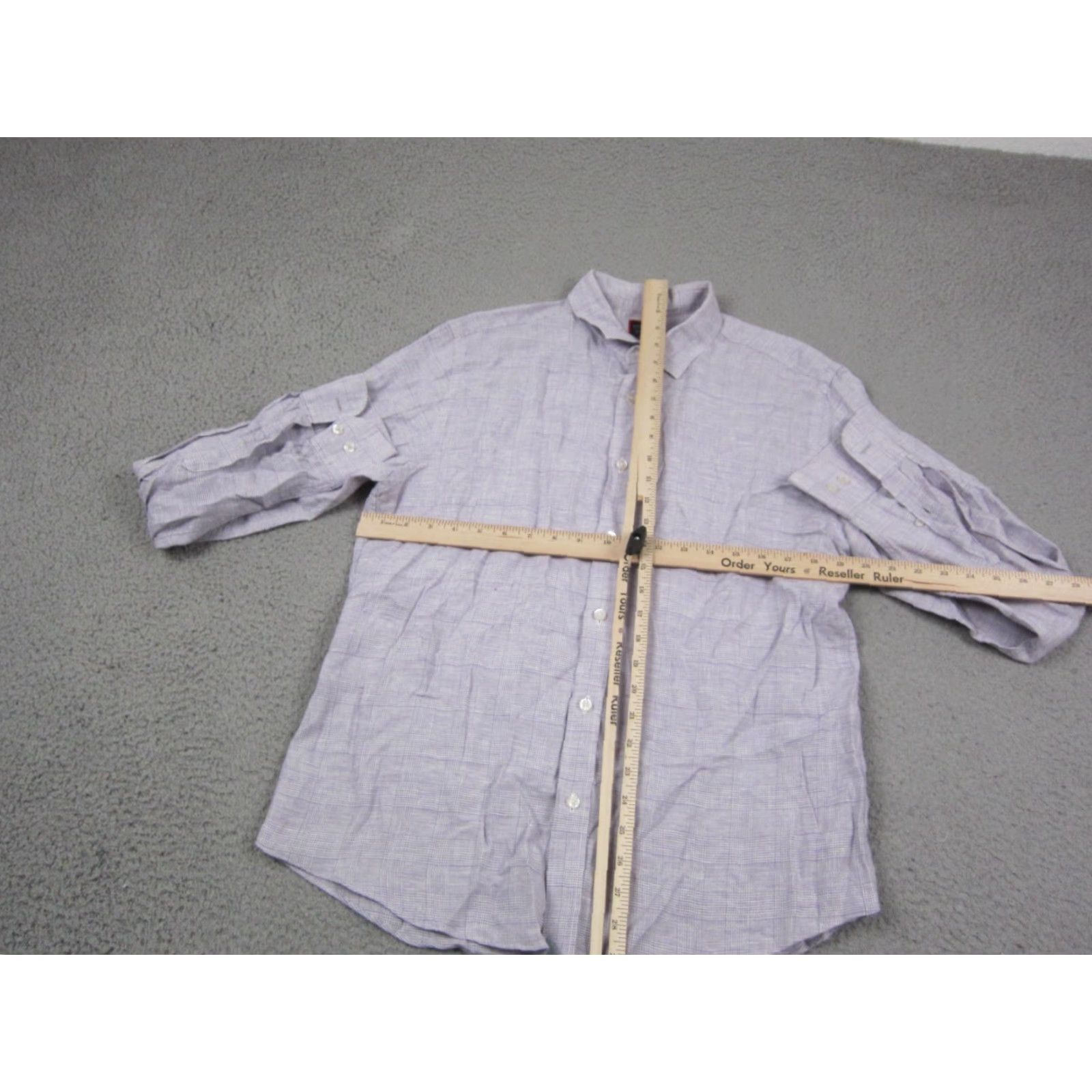UNTUCKit UNTUCKit Shirt Large Purple Plaid 100% Linen Slim Fit Button Mens Formal Shirt Size 42R - 4 Thumbnail