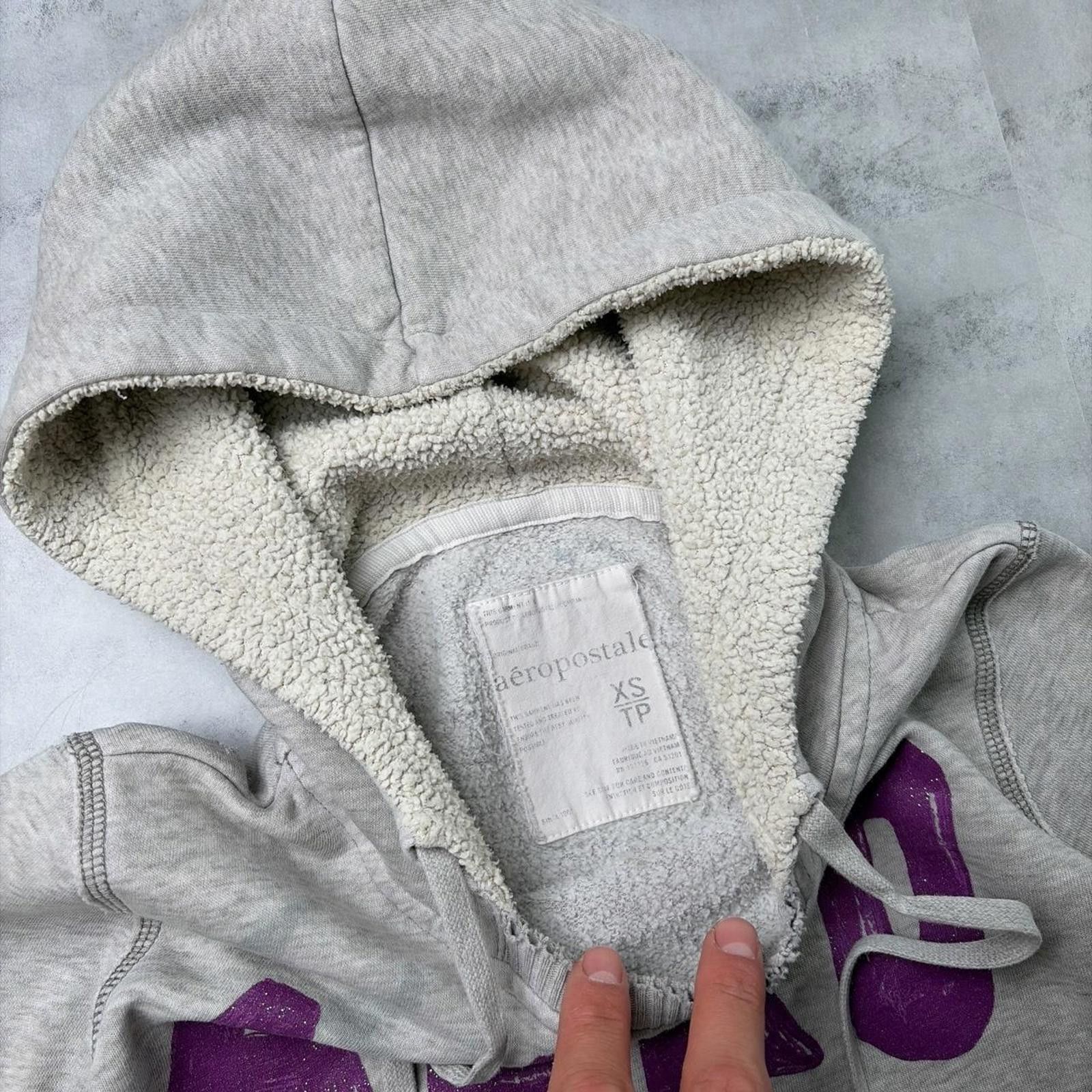 Aeropostale Y2K Grey Aeropostale Grunge Distressed Sherpa Hooded Hoodie Size XS / US 0-2 / IT 36-38 - 5 Thumbnail