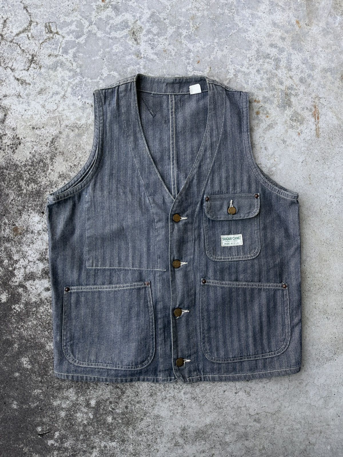 Sugar Cane Herringbone HBT chore denim work canvas buckle back vest Size US M / EU 48-50 / 2 - 1 Thumbnail
