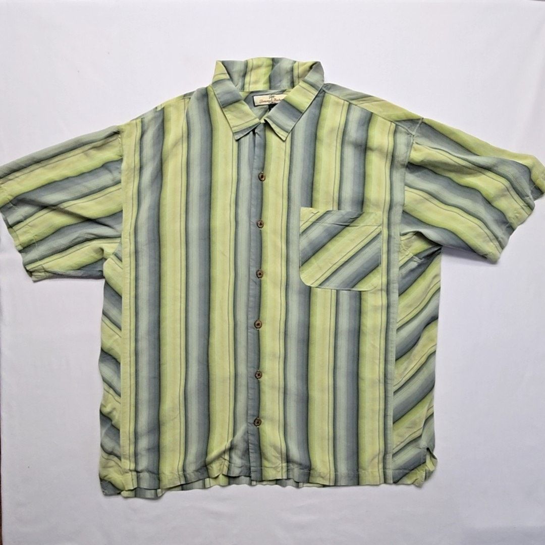 Tommy Bahama Tommy Bahama Striped Silk Shirt Green Blue Mens XL Button Up Size US XL / EU 56 / 4 - 1 Thumbnail