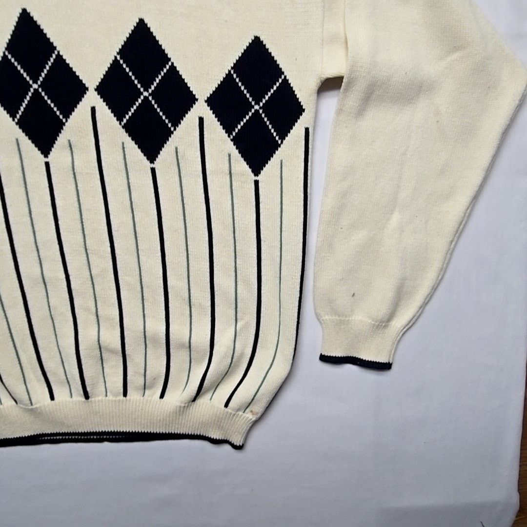 John Ashford John Ashford Golf Sweater XL Argyle Cream V-neck Knitwear Size US XL / EU 56 / 4 - 3 Thumbnail