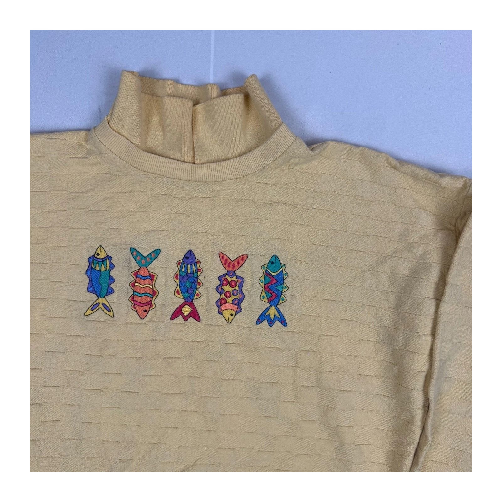 Vintage Vintage 90s Crazy Shirts Mock Neck Fish Graphic Sweatshirt Y Size US XS / EU 42 / 0 - 6 Thumbnail