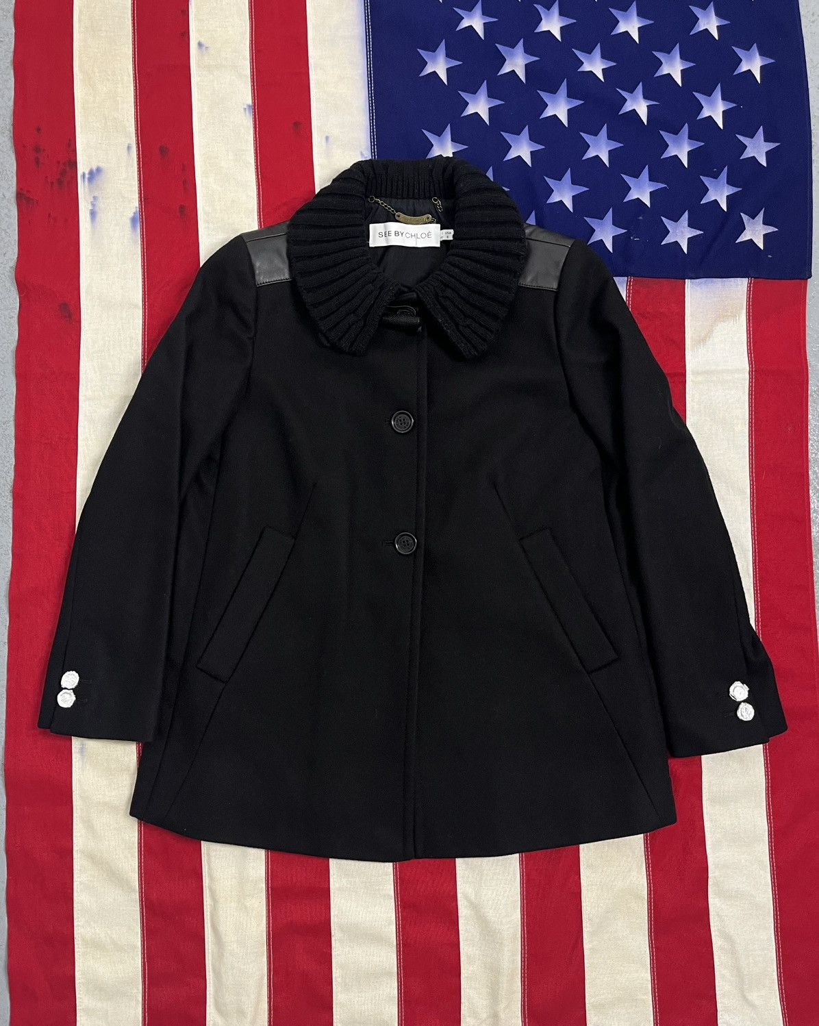 See by Chloe See By Chloé Black Wool Coat - Designer Jacket Size M / US 6-8 / IT 42-44 - 1 Thumbnail