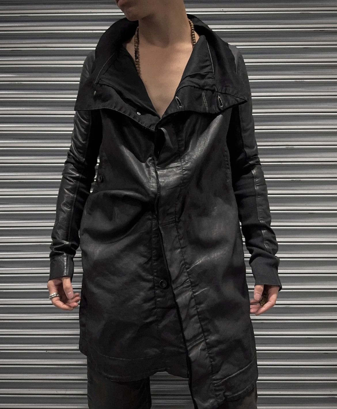 Rick Owens Drkshdw RODRKSHDW AW13 "PLINTH" Leather Sleeve Waxed Exploder Jacket Size US XS / EU 42 / 0 - 4 Thumbnail