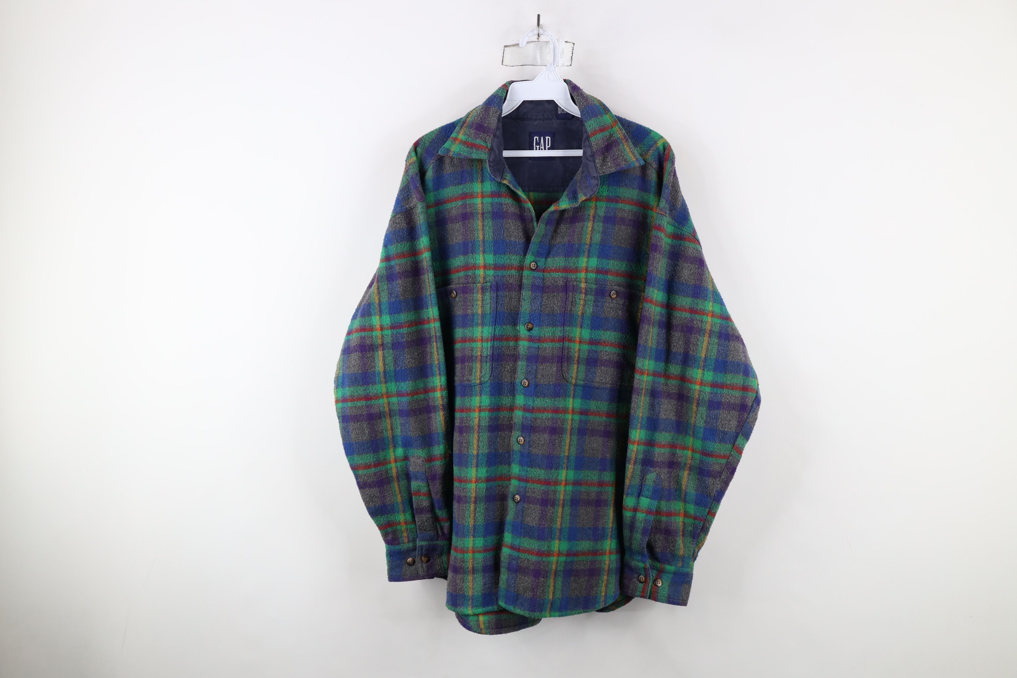 Gap × Vintage Vintage 90s Gap Flannel Wool Blend Button Shirt Rainbow Size US M / EU 48-50 / 2 - 1 Thumbnail