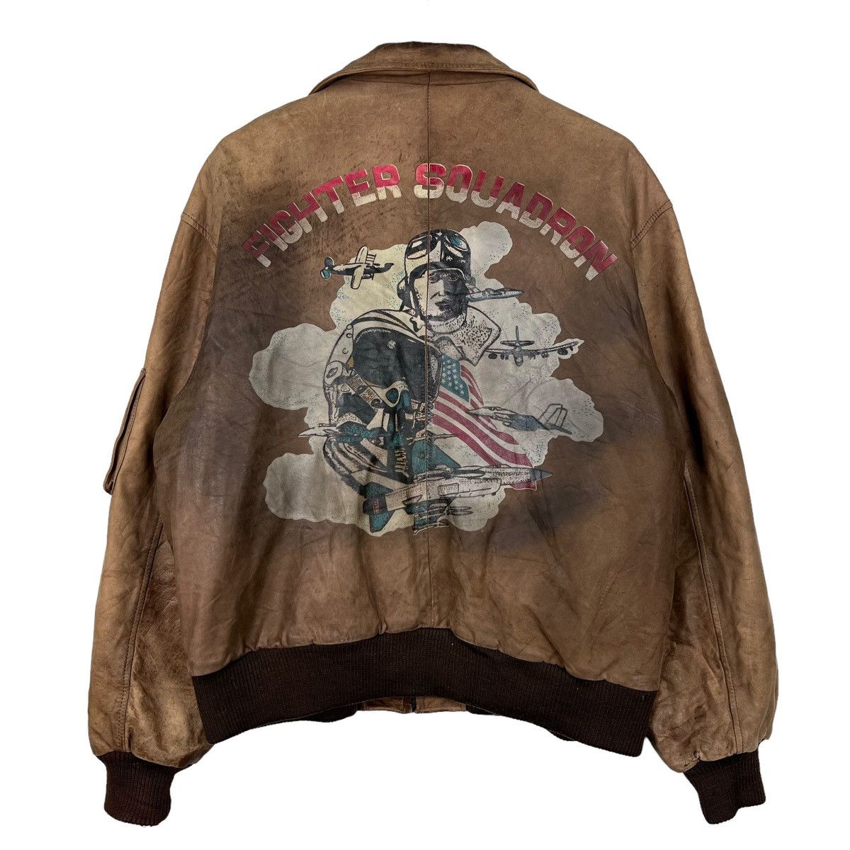 Vintage 🔥 RARE VINTAGE A-2 FIGHTER SQUADRON LEATHER JACKET Size US L / EU 52-54 / 3 - 1 Thumbnail