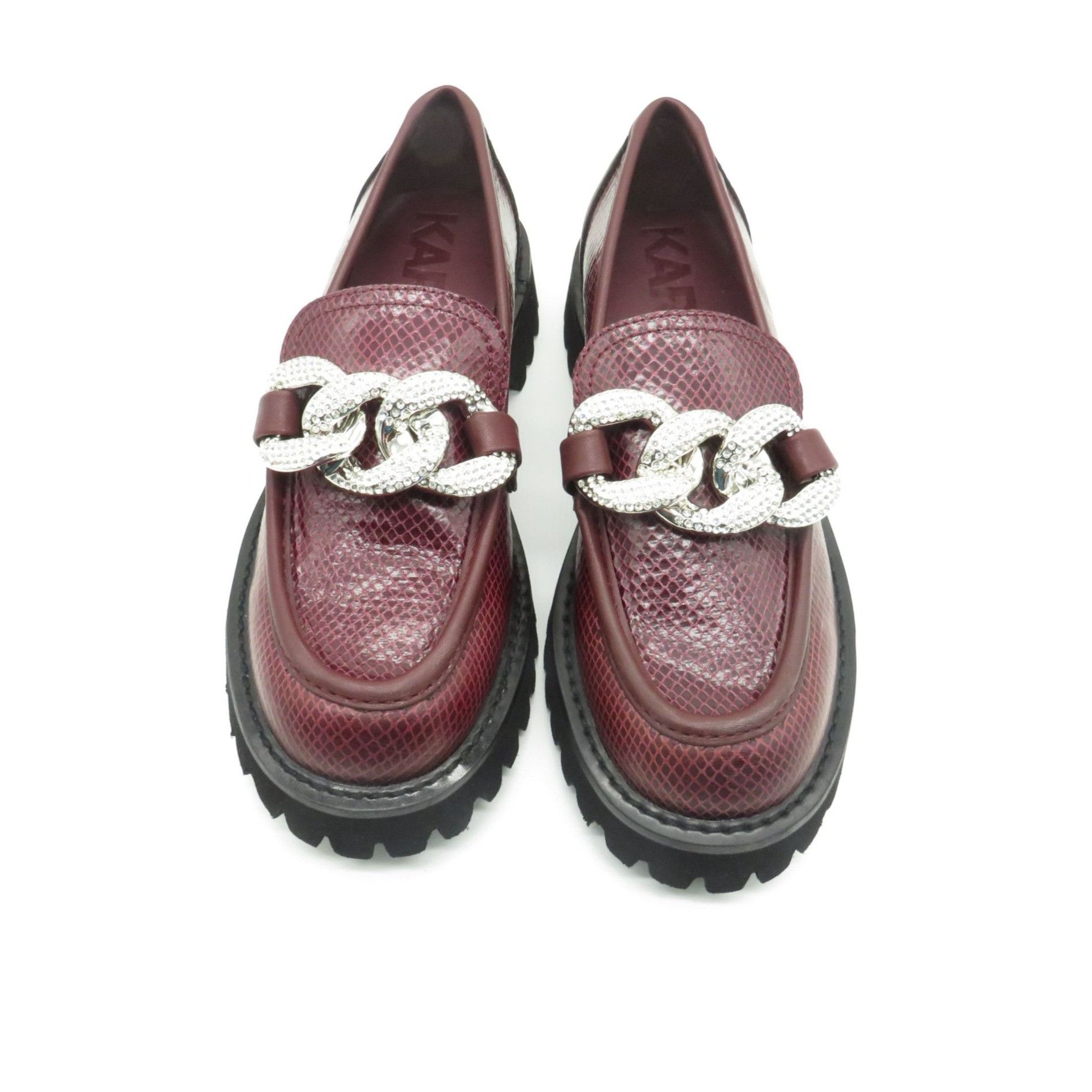 Karl Lagerfeld Karl Lagerfeld Womens Burgundy Snake Print Loafers W/ Silver Size US 9.5 / IT 39.5 - 2 Thumbnail