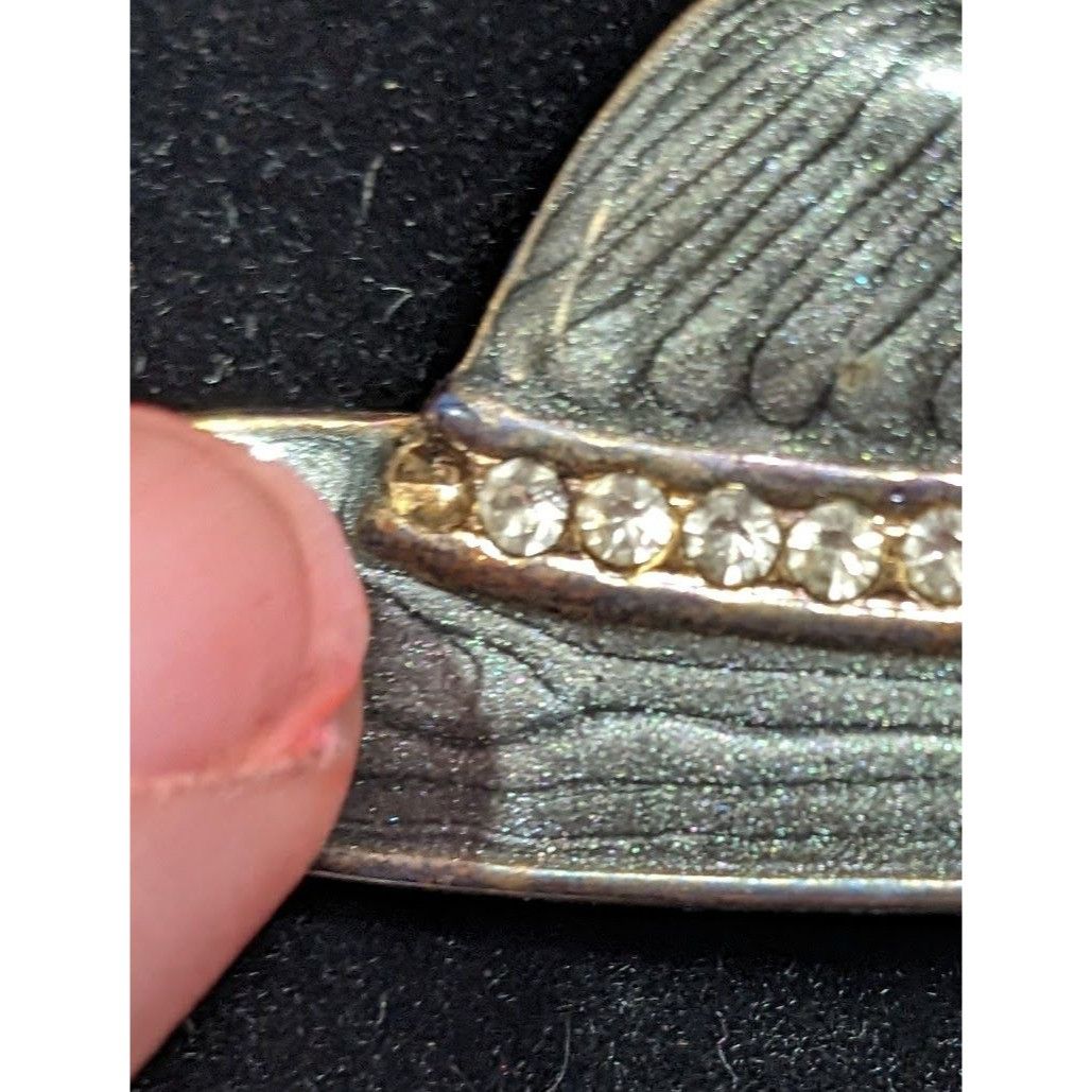 Other Vintage Hat Brooch With Grey Shimmer Enamel And Rhinestone A Size ONE SIZE - 3 Thumbnail