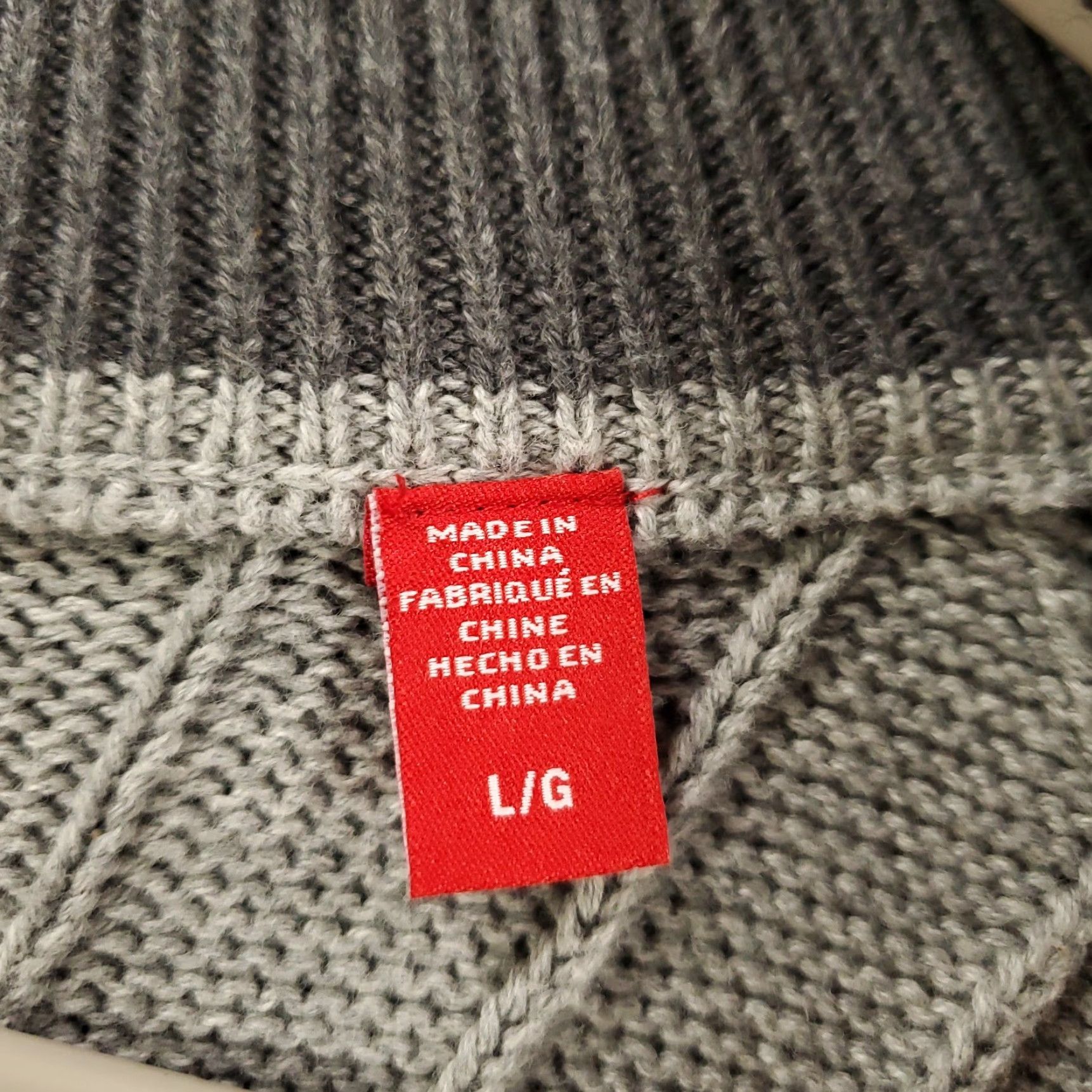 Izod IZOD Mens Sweater Pullover Knit Cable 1/4 Zip Gray Large Long Sleeve High Neck 3/4 Zip Textured Classic Argyle Cotton Size US L / EU 52-54 / 3 - 5 Thumbnail