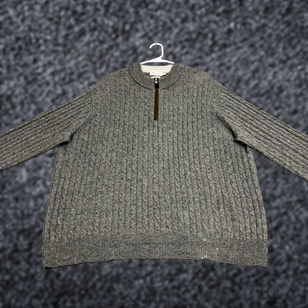 Peter Millar Peter Millar Sweater Mens XXL Gray Wool Cashmere Quarter Zip Cable Knit Luxury Size US XXL / EU 58 / 5 - 1 Thumbnail