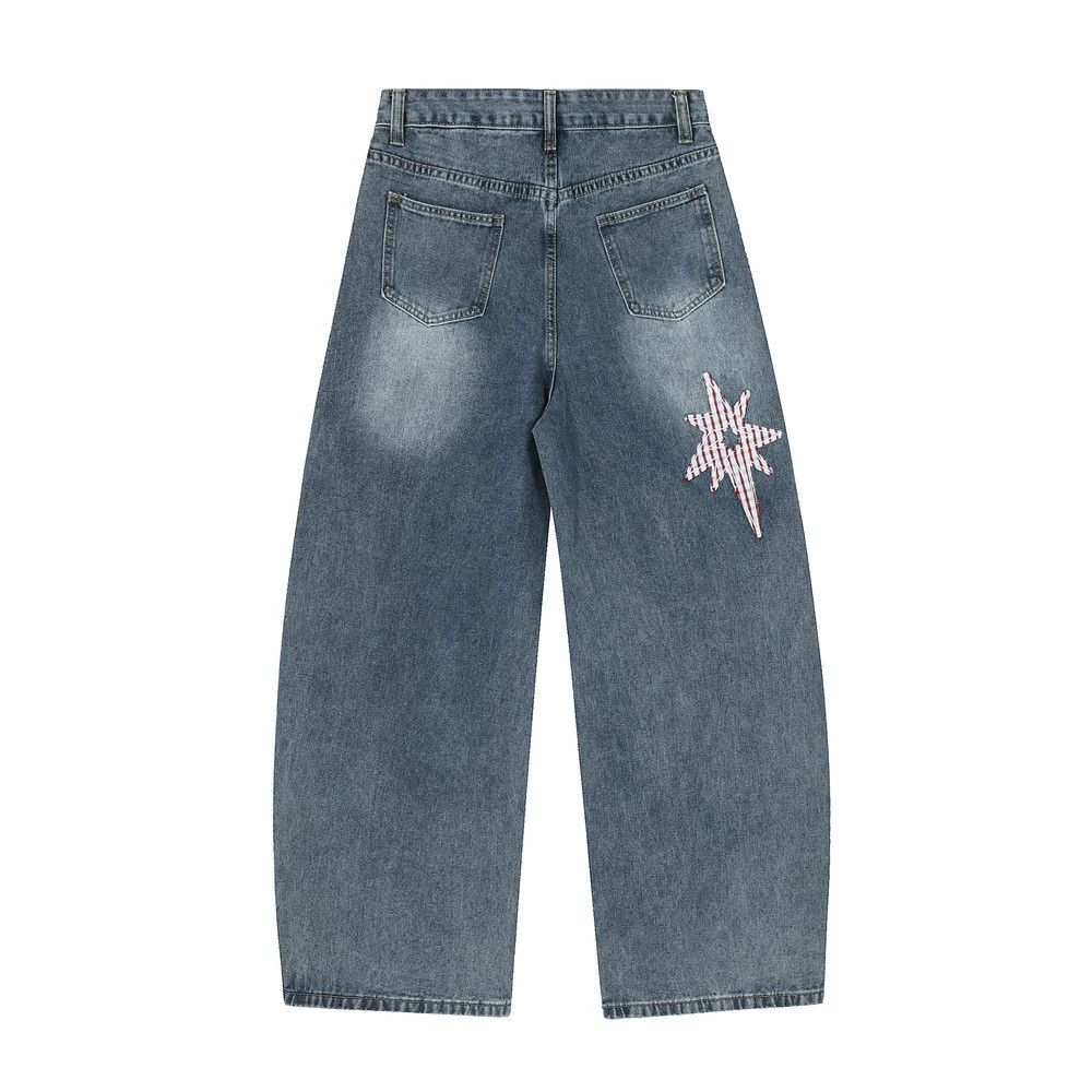 Japanese Brand × Jean Men's washed loose star patch decorated scimitar jeans Size US 32 / EU 48 - 2 Thumbnail