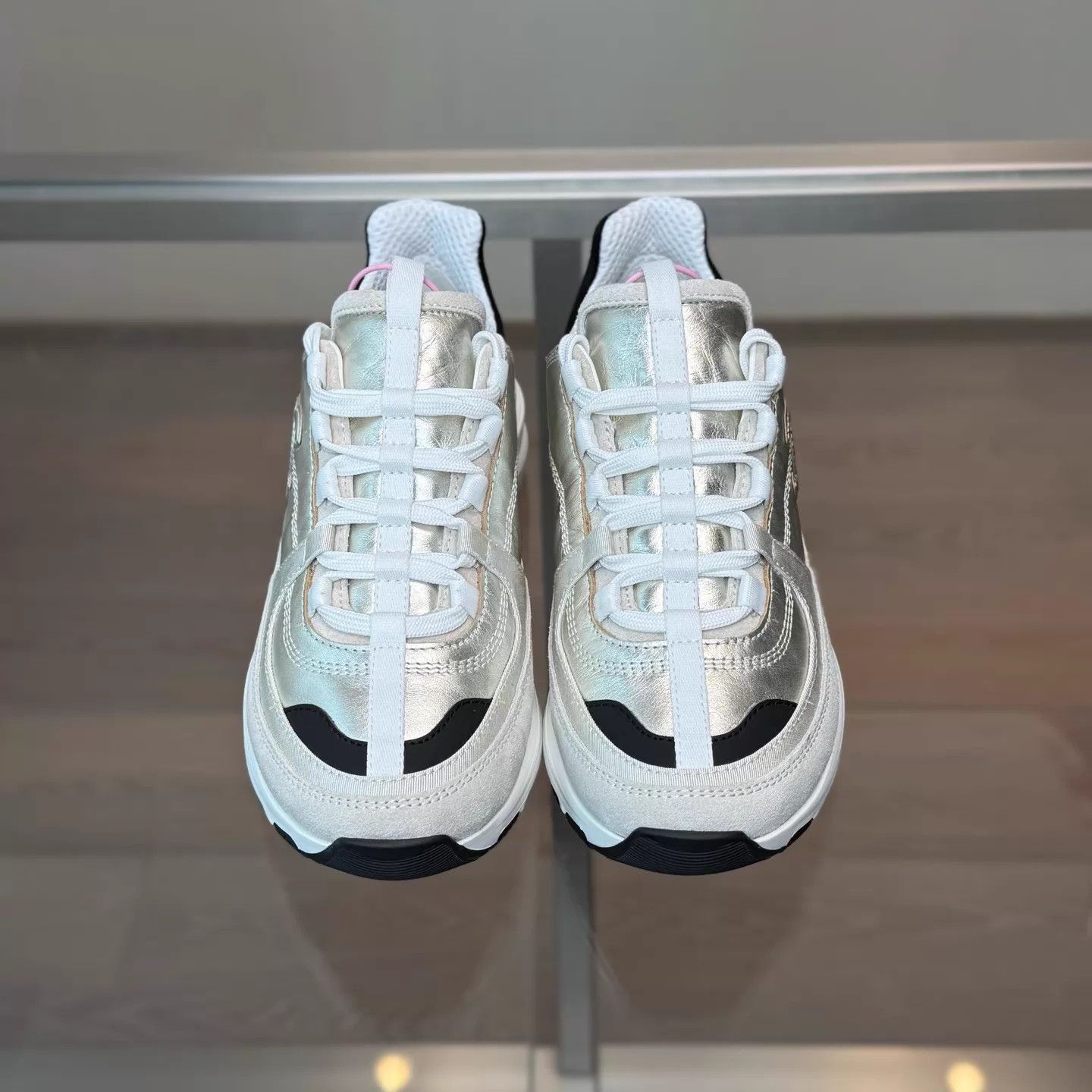 Chanel Chanel 25A Silver Women's 38 Sneakers (New Unworn) Size US 7.5 / IT 37.5 - 2 Thumbnail