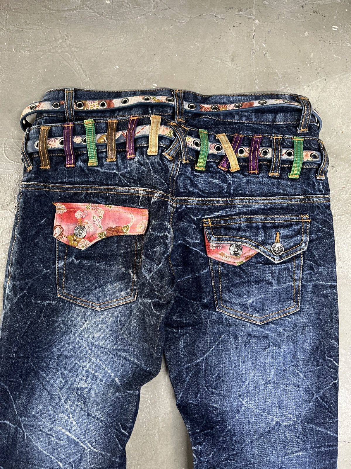 If Six Was Nine 2000s Nylaus Karakuri Double Waist Washed Denim Jeans Faded Size US 30 / EU 46 - 14 Thumbnail