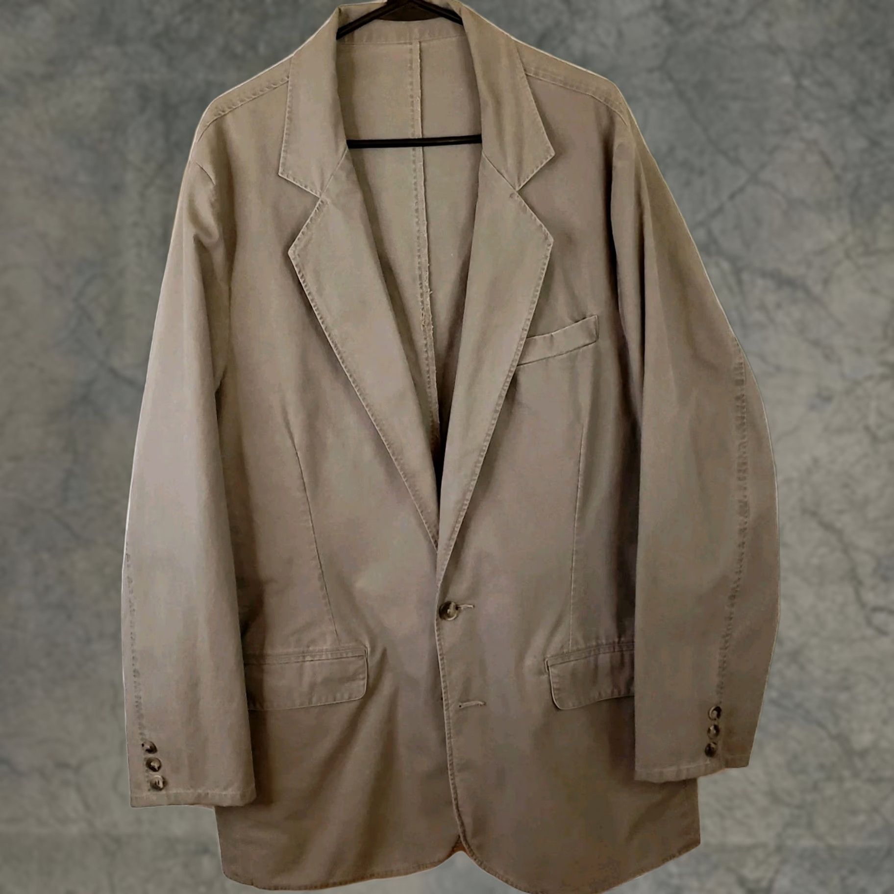 Vintage L.L. Bean Blazer Sport Coat Khaki Unlined 2 Button Front 44L Long Mens Cadet Regular Cotton Twill Jacket Size 44R - 1 Thumbnail