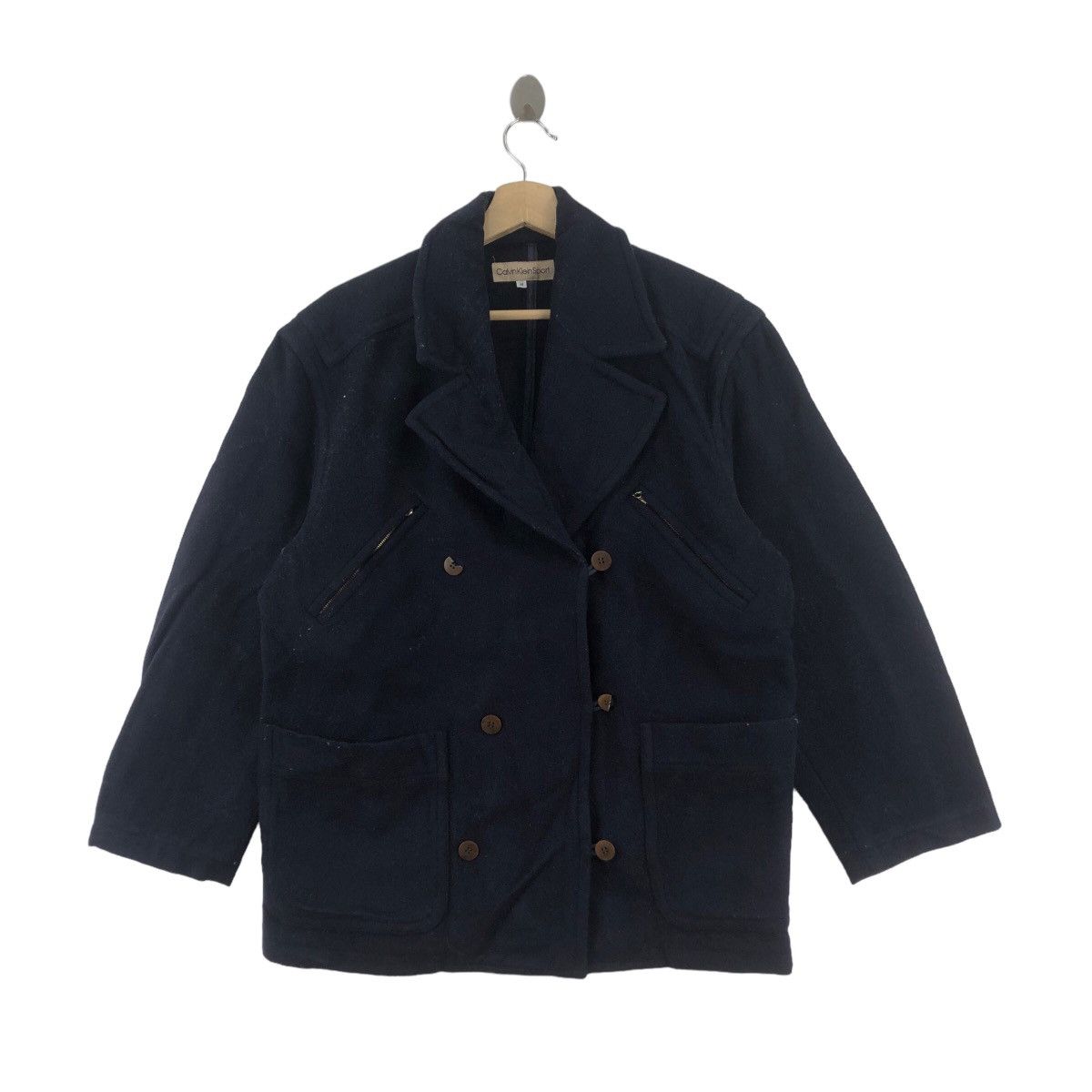 Vtg CALVIN KLEIN Sport CK Double Breasted Peacoat BlazerCoat