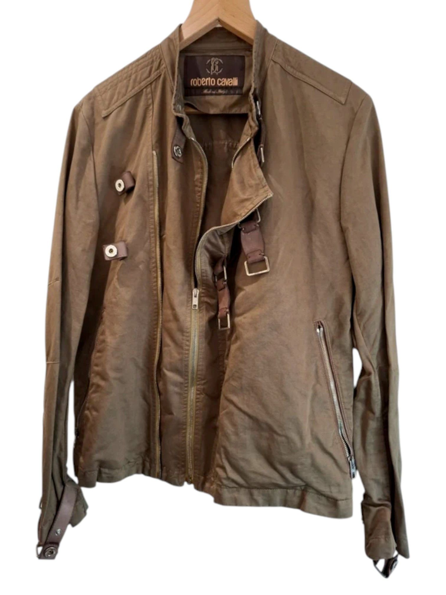 Roberto Cavalli Roberto Cavalli Brown Canvas Jacket – Buckle Detail Size US M / EU 48-50 / 2 - 1 Thumbnail