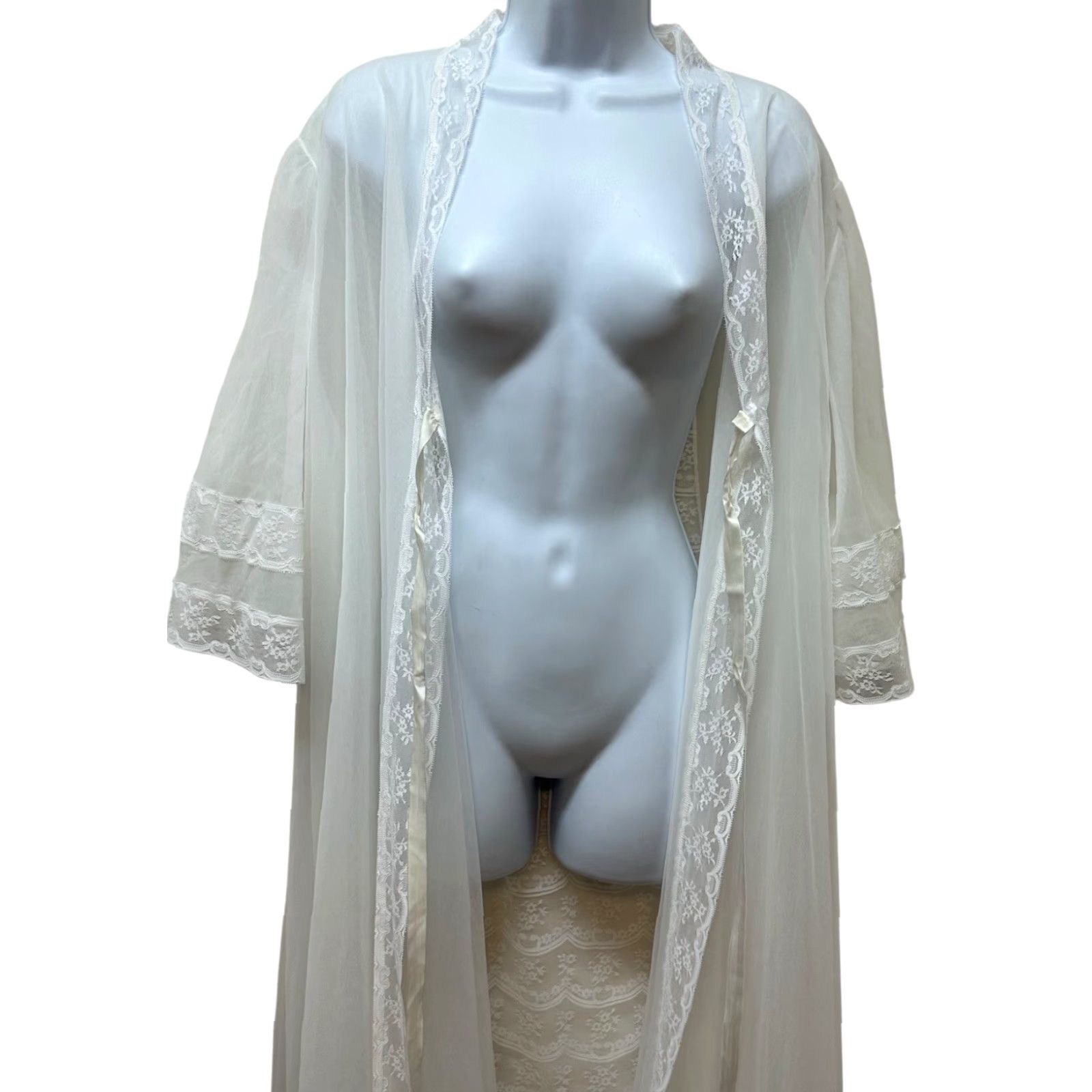 Vintage VINTAGE Elise Stevens White Sheer Chiffon Lace Nylon Peignoir Robe Plus Size 2X Size ONE SIZE - 3 Thumbnail