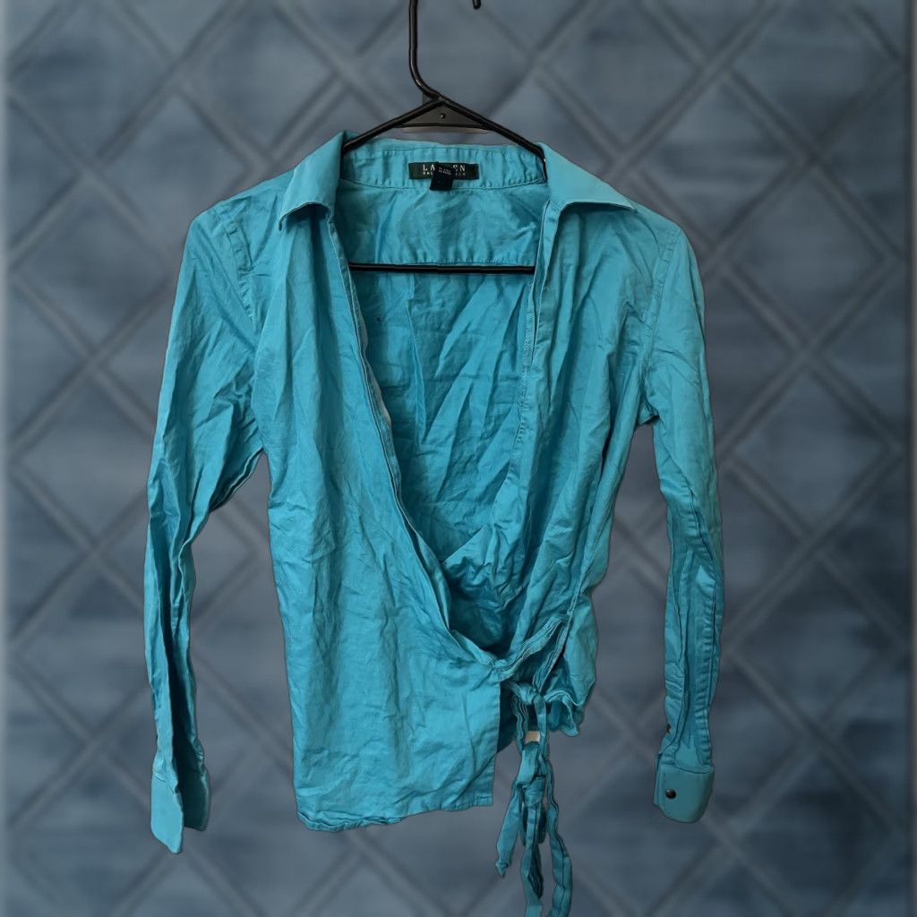 Ralph Lauren VINTAGE Ralph Lauren Blouse Women XS Blue Cropped Shirt Preppy All Seasons Size XS / US 0-2 / IT 36-38 - 1 Thumbnail