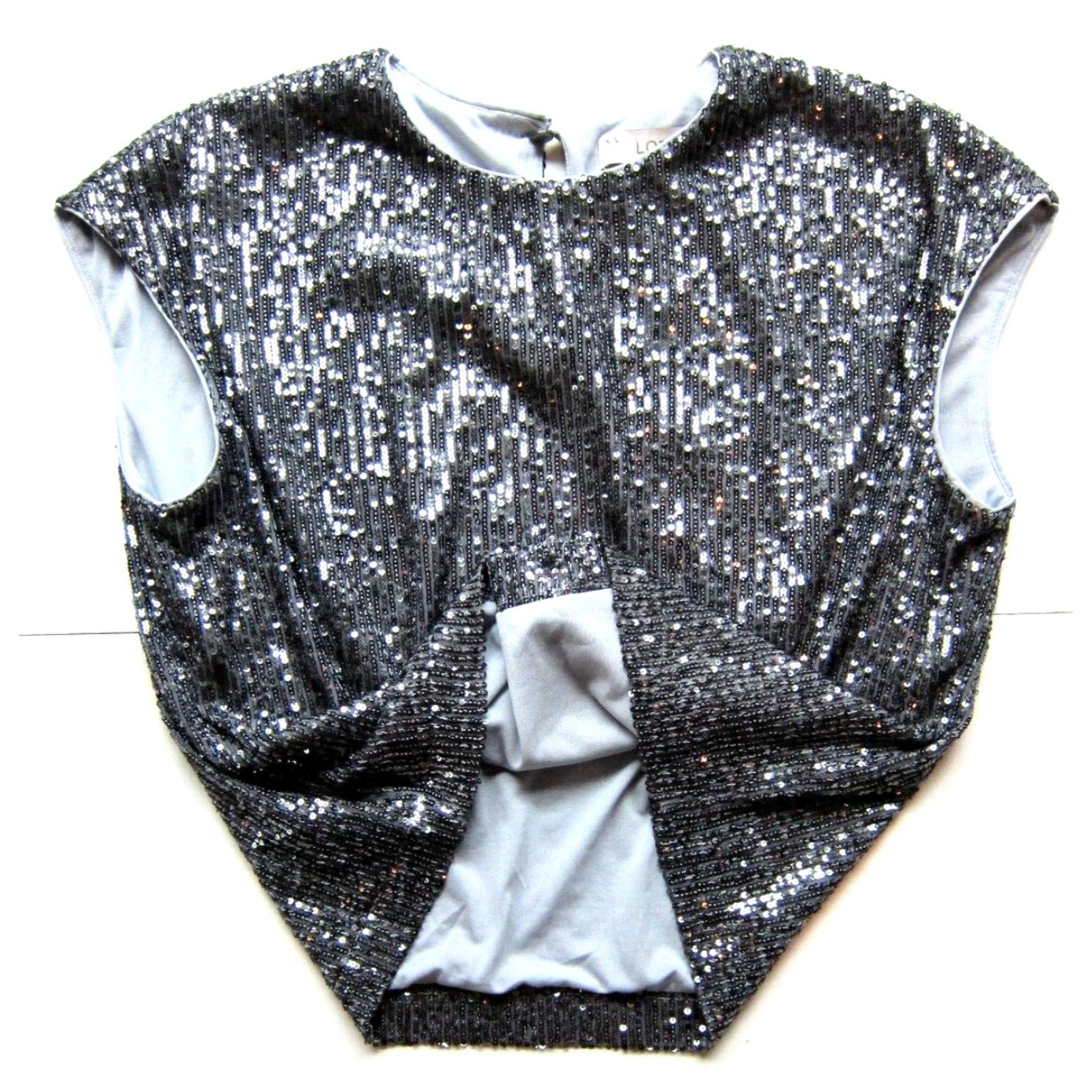 Loft NWT Ann Taylor Loft Silver Grey Sequin Stretch Cap Sleeve Crop Blouse SP Size S / US 4 / IT 40 - 5 Thumbnail