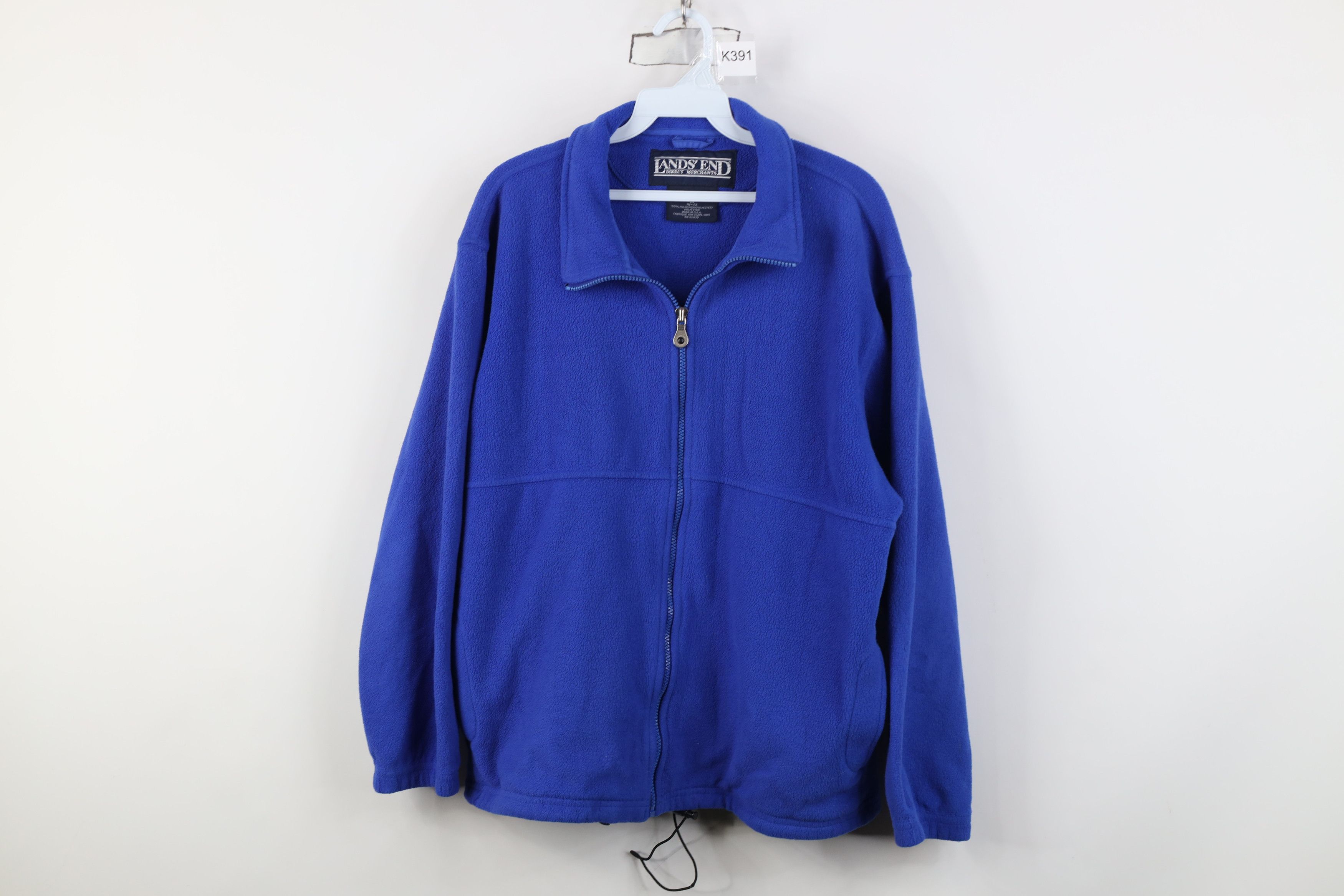 Vintage 90s Lands End Blank Full Zip Fleece Jacket Blue USA