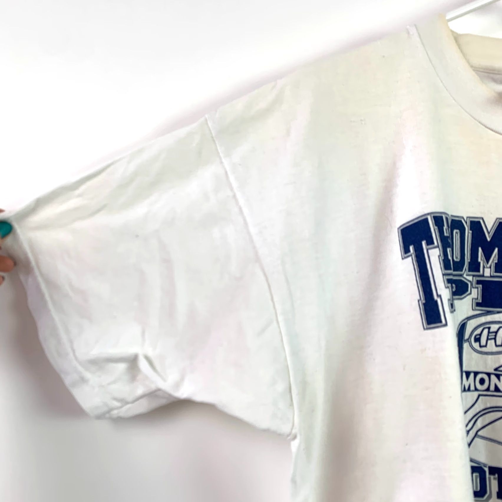 Fruit Of The Loom VINTAGE Thomas More Prep Football Hays Kansas Tee T-Shirt XL White Unisex 1990s Graphic Shirt Size US XL / EU 56 / 4 - 2 Thumbnail