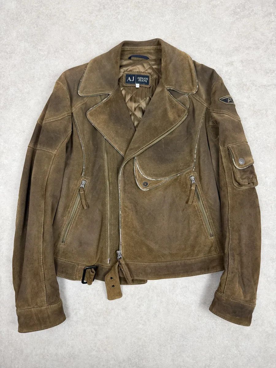 Armani 2000s Armani Beige Suede Leather Perfecto Jacket Size US M / EU 48-50 / 2 - 3 Thumbnail