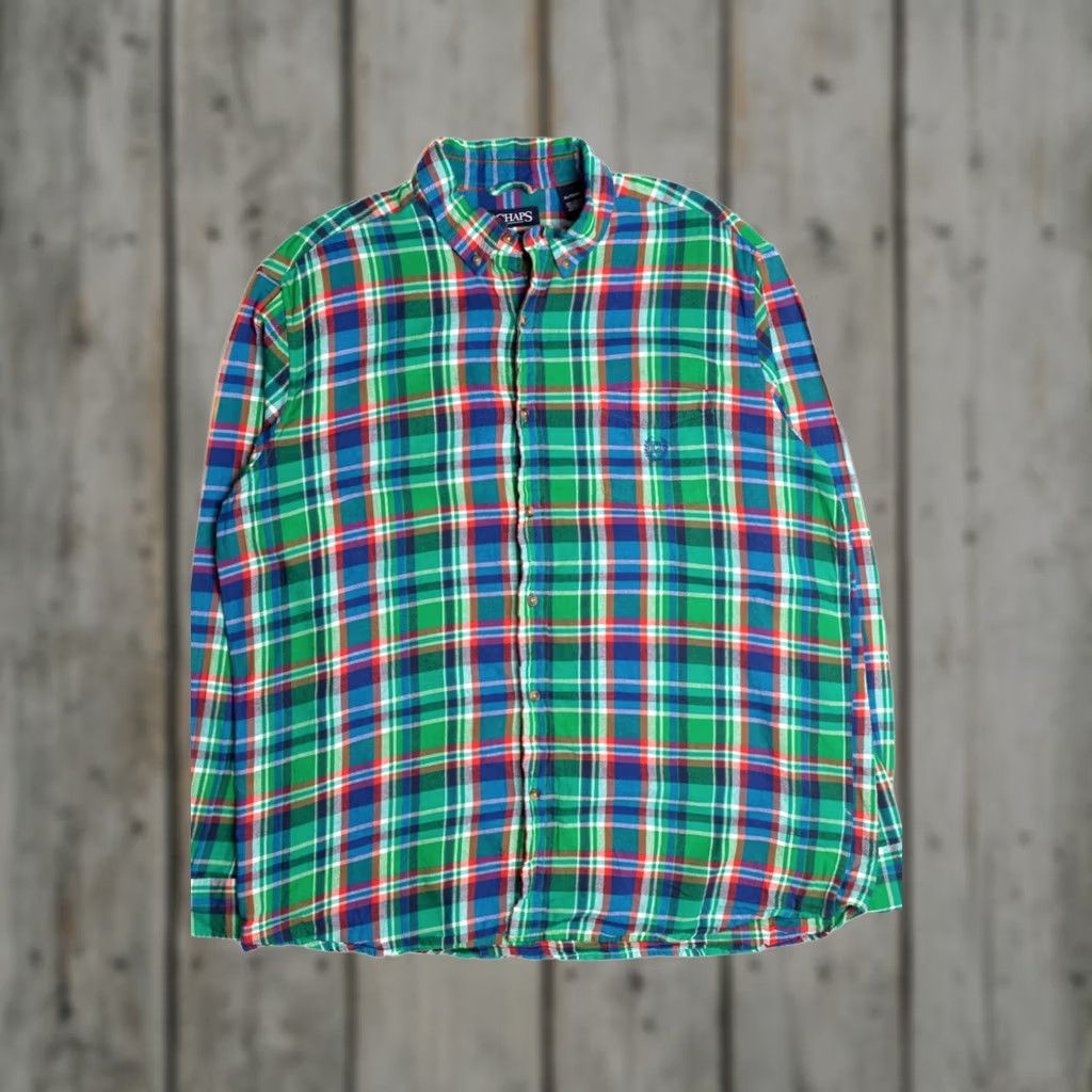 Chaps VINTAGE Chaps Green Flannel Shirt X-Large Plaid Button-Up Casual 5021 Size US XL / EU 56 / 4 - 1 Thumbnail