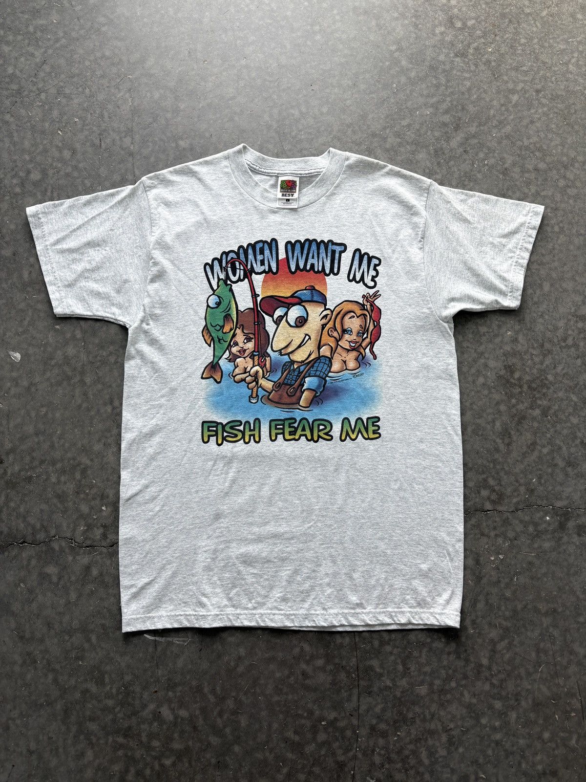 Vintage Funny Vintage 90s “Women Want Me, Fish Fear Me” Graphic Tee Size US L / EU 52-54 / 3 - 1 Thumbnail