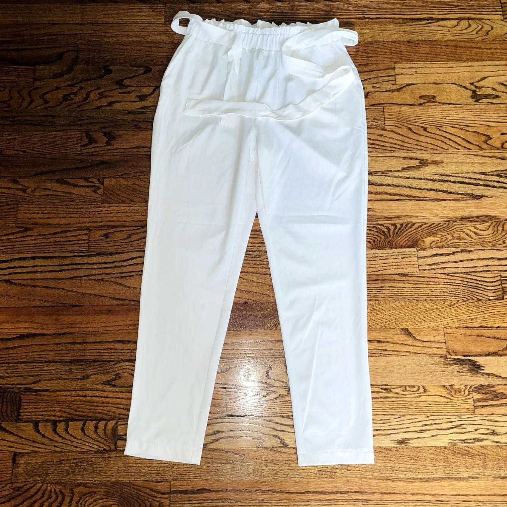 Vintage Revamped Women White Pants Size M NWT RN #142658 Inseam 27” With Belt Strap Size 32" / US 10 / IT 46 - 2 Thumbnail