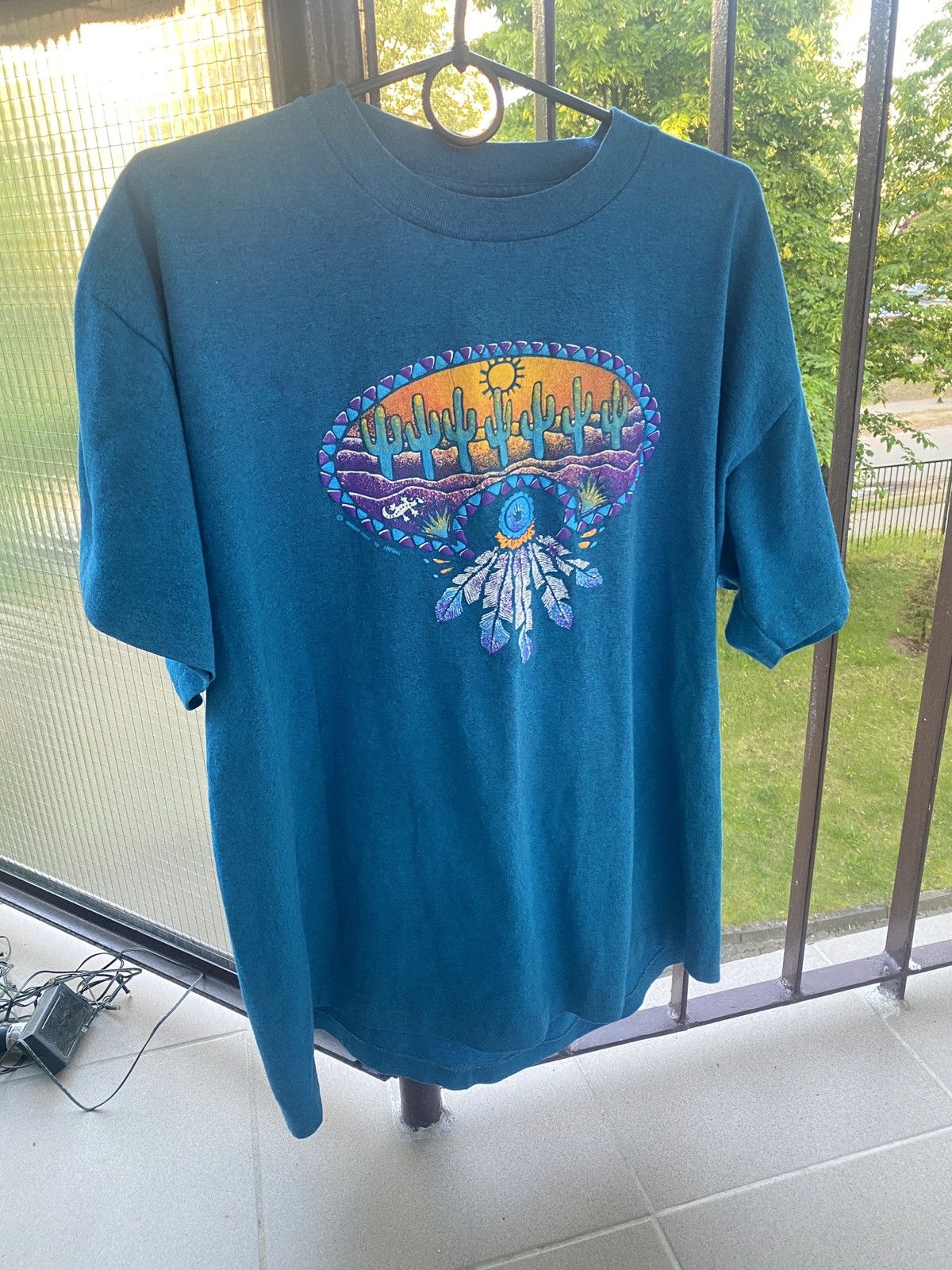 Other Vintage turquise mexican cactus cowboy art tee 90s Size US XL / EU 56 / 4 - 1 Thumbnail