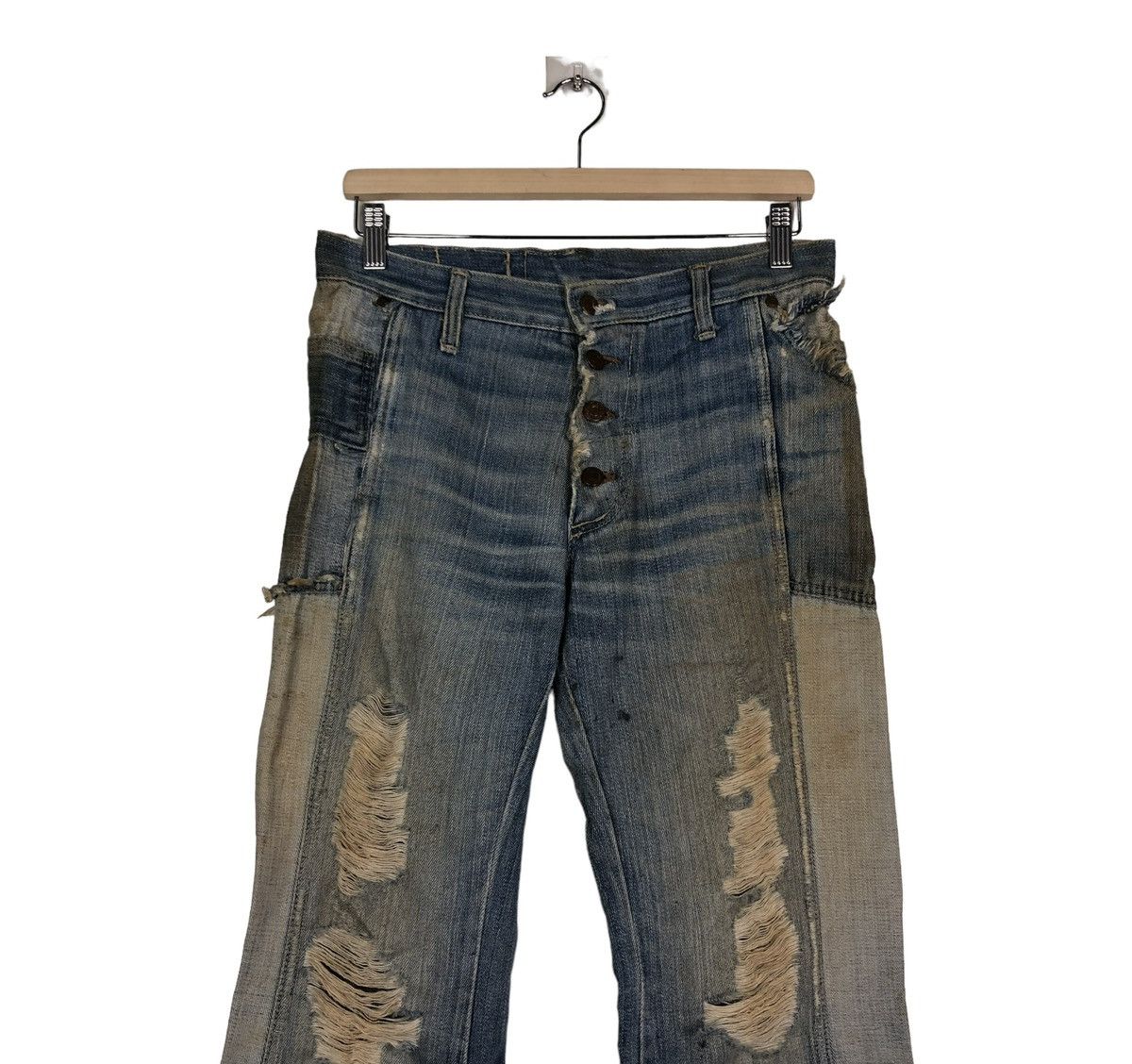 Japanese Brand 🔥VINTAGE BOWCUT FLARE DENIM PATCHWORK DESIGN ISSEY MIYAKE Size US 30 / EU 46 - 4 Thumbnail