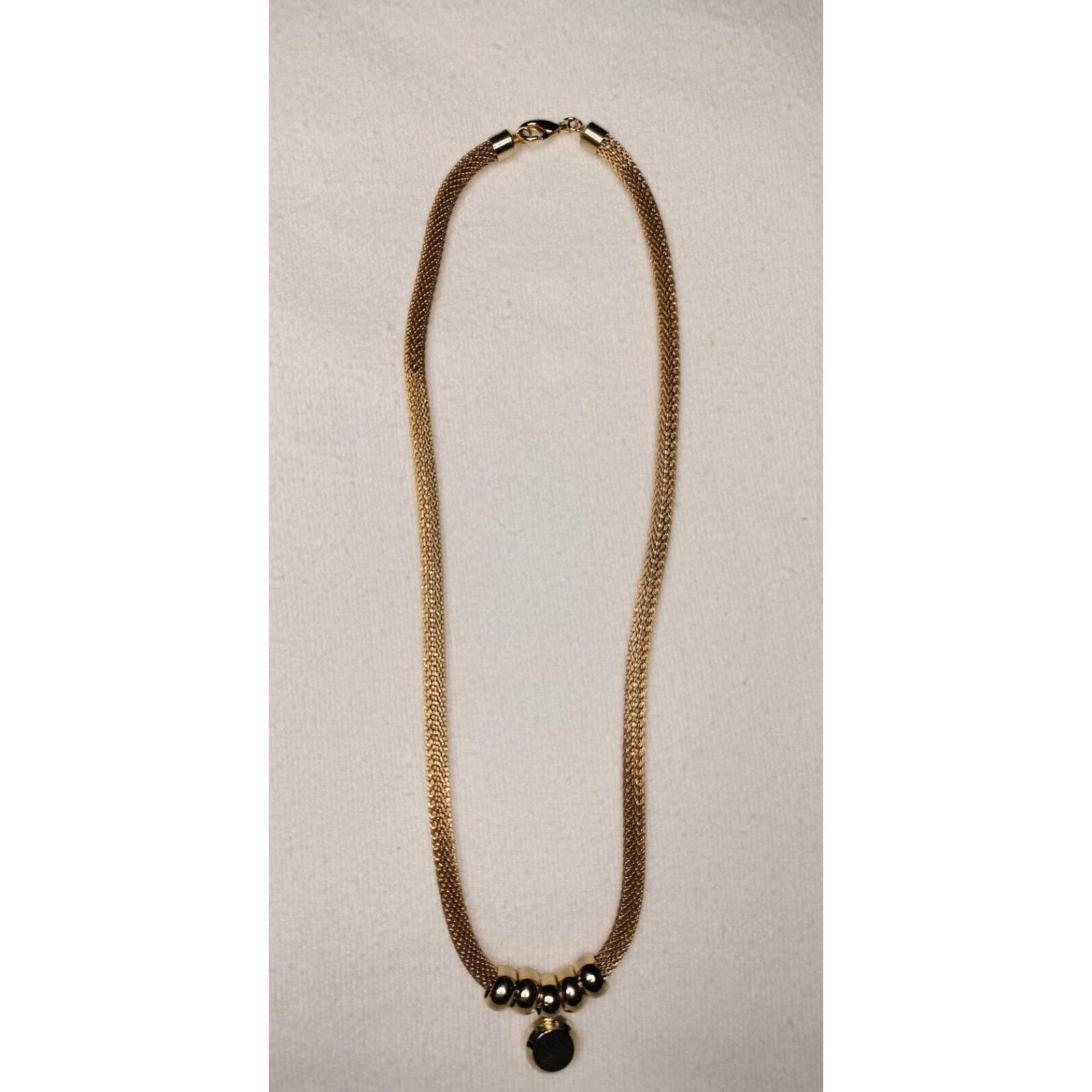 Vintage Gold Tone Metal Mesh Tube Necklace Ring Stoned Pendant Circa Size ONE SIZE - 11 Thumbnail