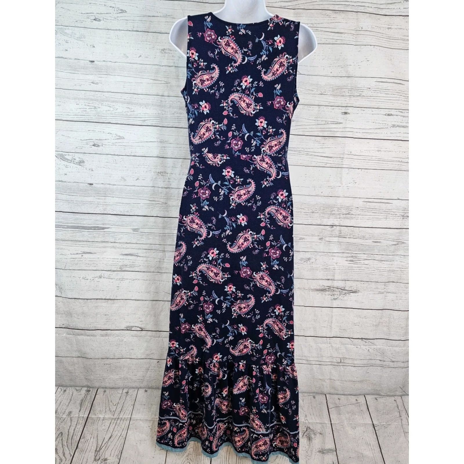 Lands' End Lands' End Womens Maxi Dress Size Small Blue Pink Paisley Pockets Sleeveless Size S / US 4 / IT 40 - 3 Thumbnail
