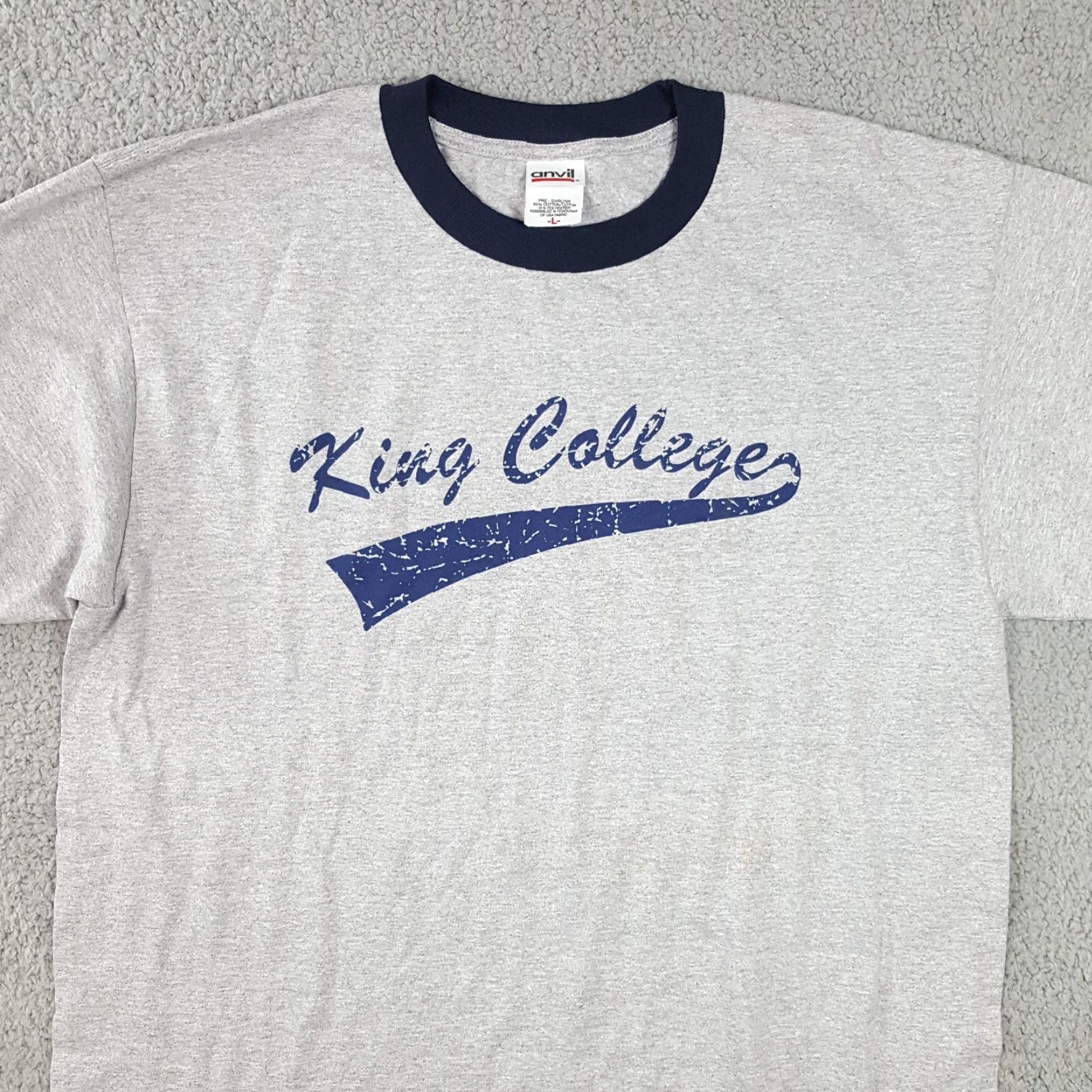 Anvil VINTAGE 90s Anvil King College Ringer T-Shirt Men's Large Gray Retro Collegiate Logo Y2K Size US L / EU 52-54 / 3 - 2 Thumbnail