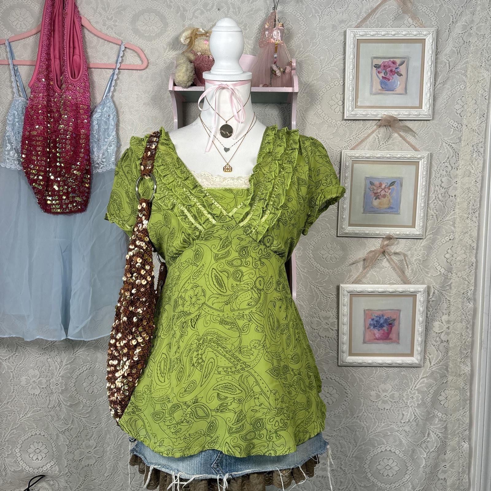 Other y2k fairy core floral tie back blouse with ruffles Size M / US 6-8 / IT 42-44 - 1 Thumbnail