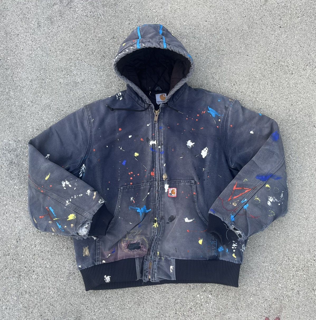 Custom Carhartt Jacket Thrashed Distressed Faded Quilt J140