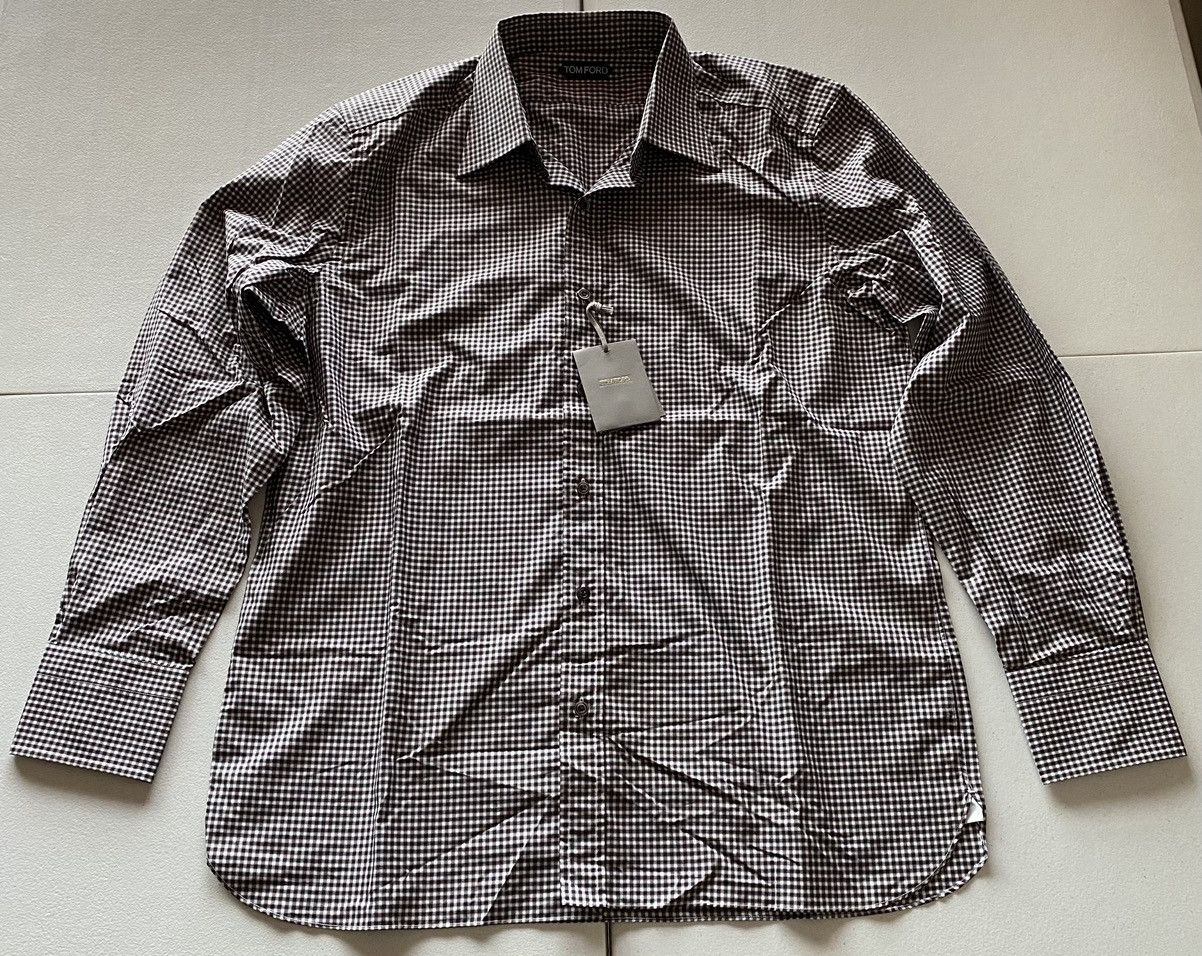 Tom Ford Tom Ford mocha/grey gingham check shirt 45e NWT Size US XXL / EU 58 / 5 - 1 Thumbnail