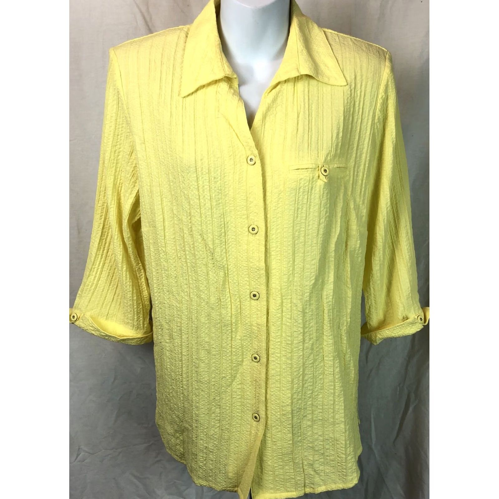 Vintage Allison Daley Gauzy Top Blouse 8 Yellow 3/4 Sleeve Button Up Collar Pocket Size M / US 6-8 / IT 42-44 - 5 Thumbnail