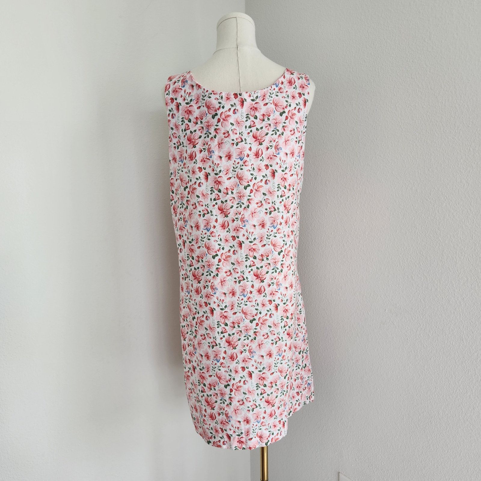 Vintage Vintage 80s Pink Floral Sleeveless Cotton Dress Pull On L Size L / US 10 / IT 46 - 6 Thumbnail