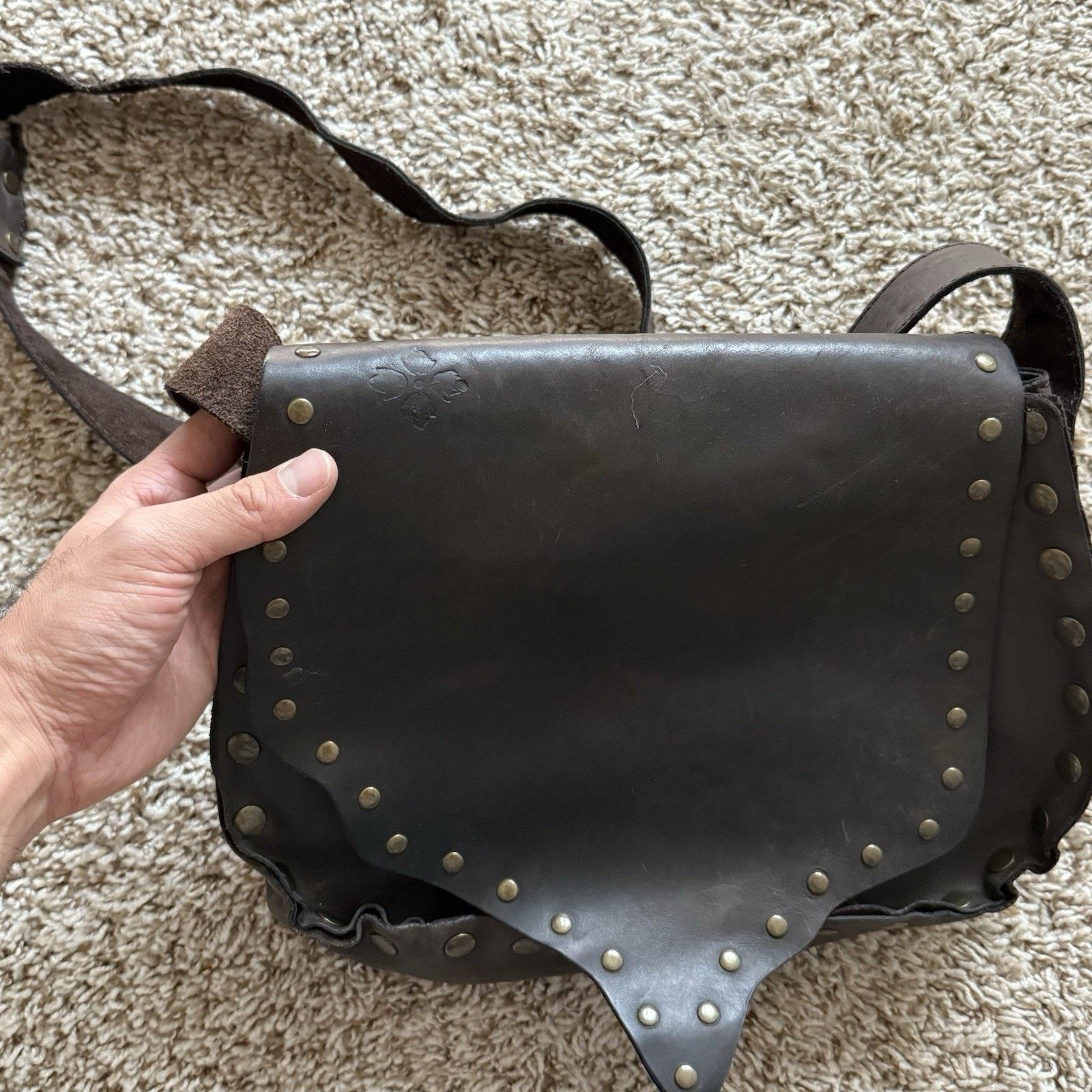 Patricia Nash Dark Brown Leather Bag Purse Shoulder Studded