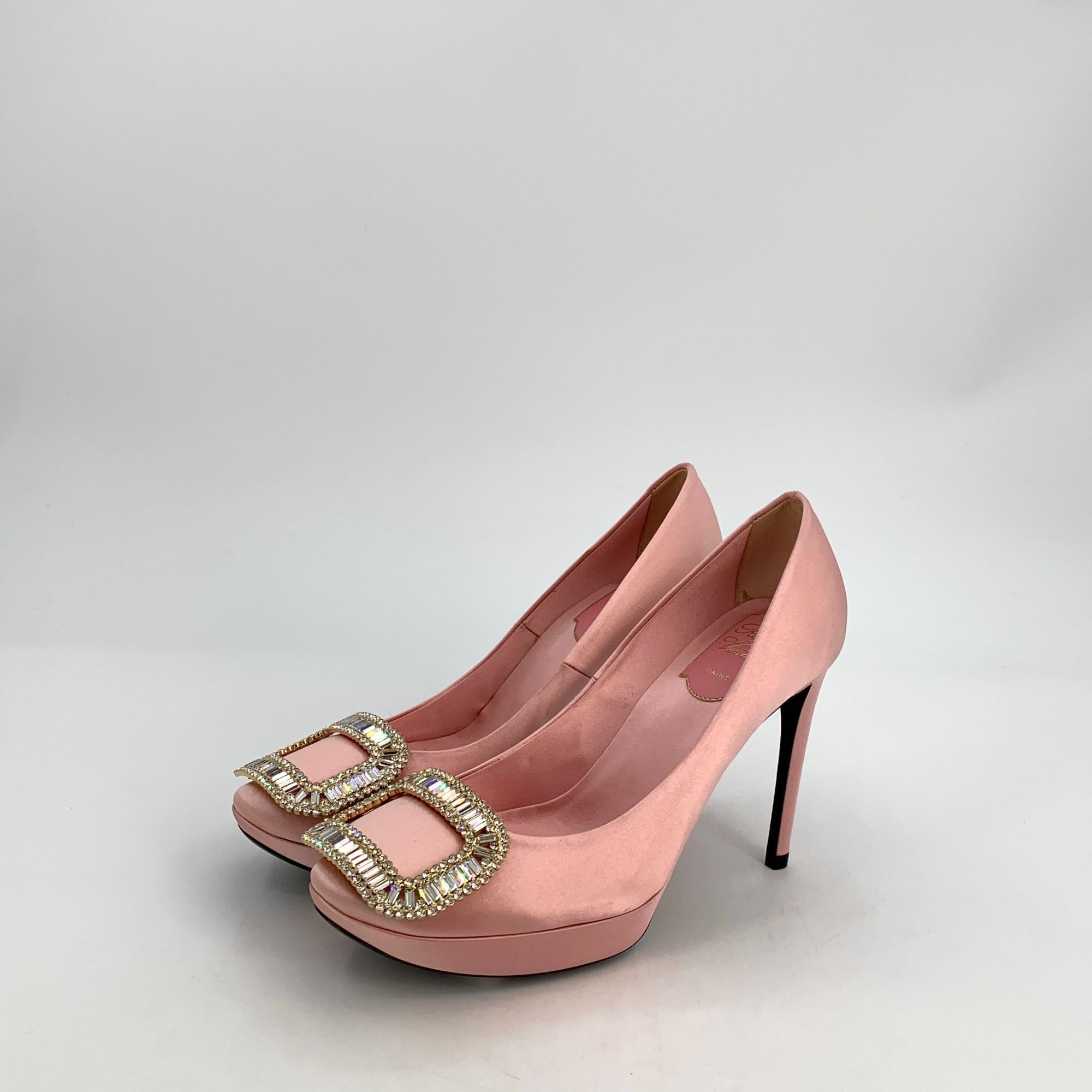 Roger Vivier Roger Vivier Pink Satin Crystal Buckle Platform Pumps Size 3 Size US 5 / IT 35 - 1 Thumbnail