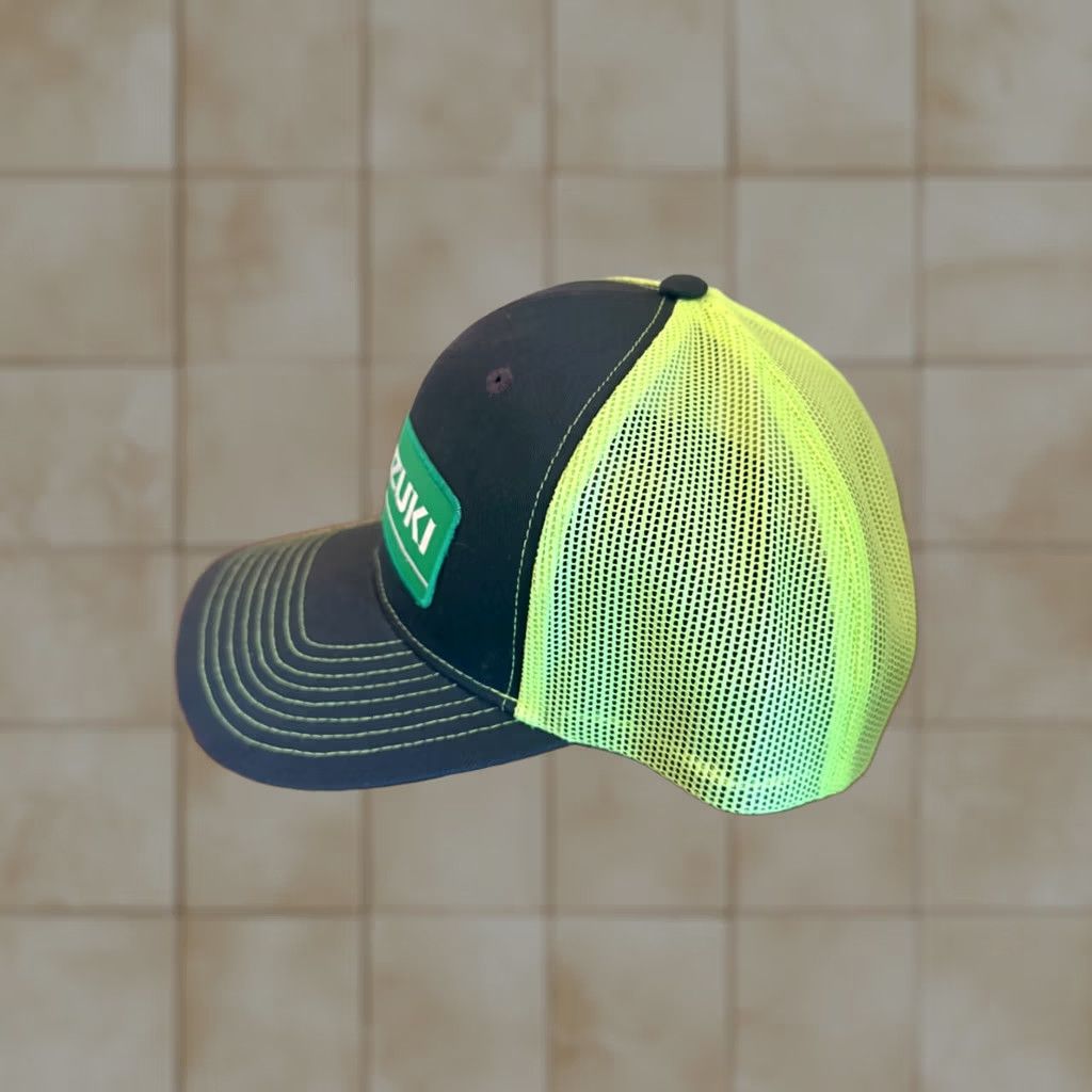 Vintage pepitees Suzuki Motocross Trucker Hat Cap Adult One Size Adjustable Green Gray Cotton Twill Racing Theme Mens Cap Size ONE SIZE - 1 Thumbnail