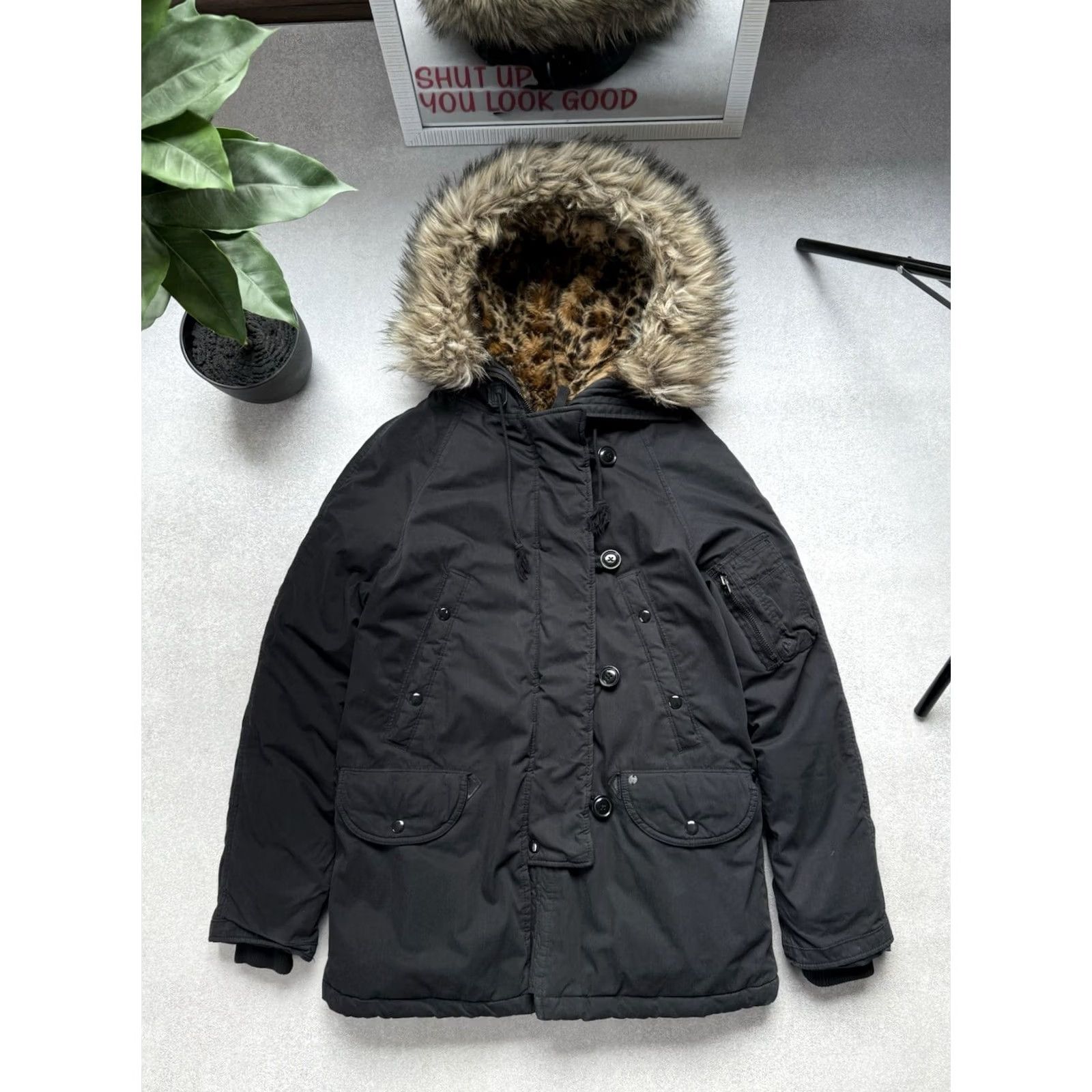 Vintage VINTAGE Denim & Supply Ralph Lauren Faux Fur Parka Jacket Button Hooded Black Unisex XS Women Parka Fur Jacket 90s Size XS / US 0-2 / IT 36-38 - 4 Thumbnail