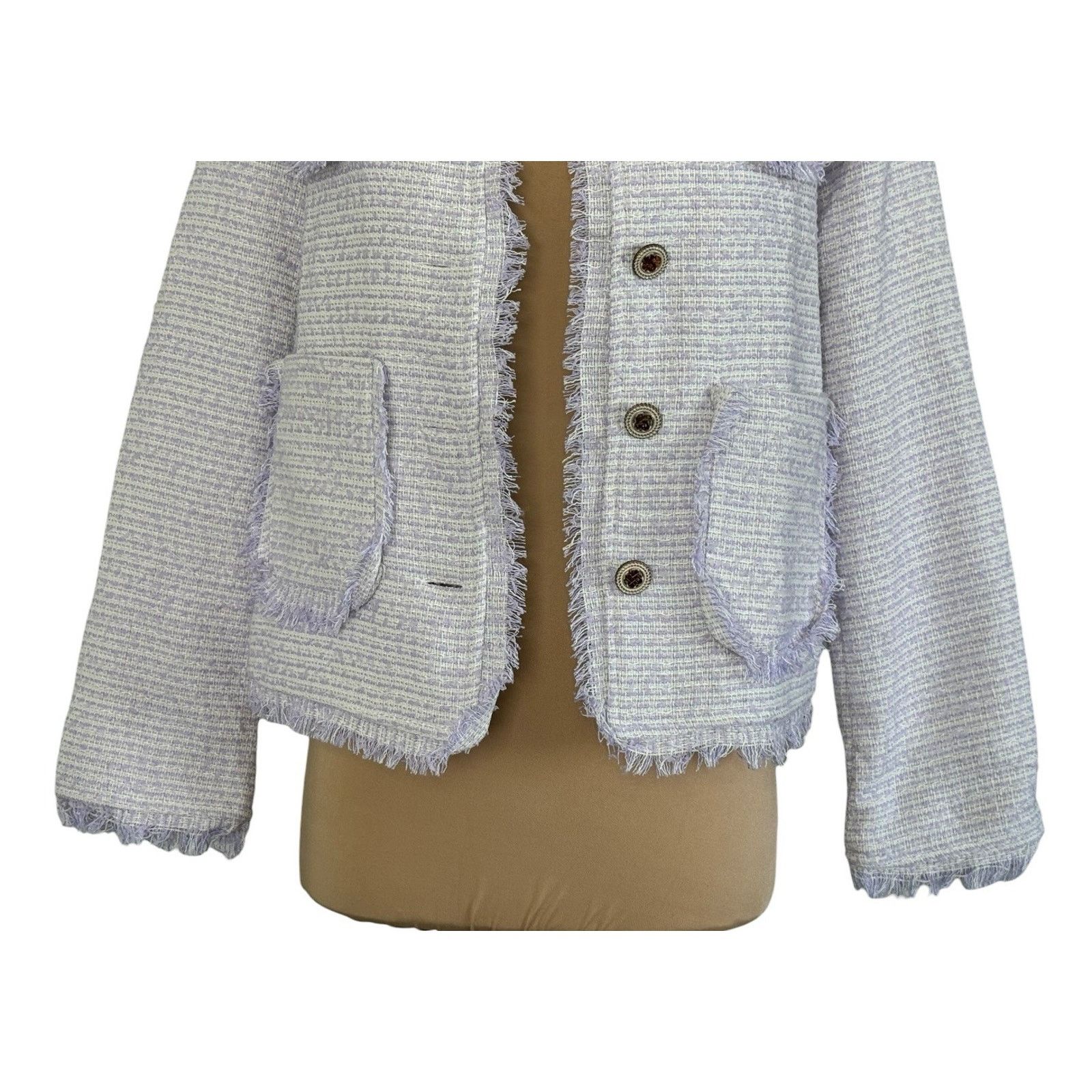 Other BBGD Lavender Tweed Fringe Designer Blazer Jacket Button L Size L / US 10 / IT 46 - 5 Thumbnail