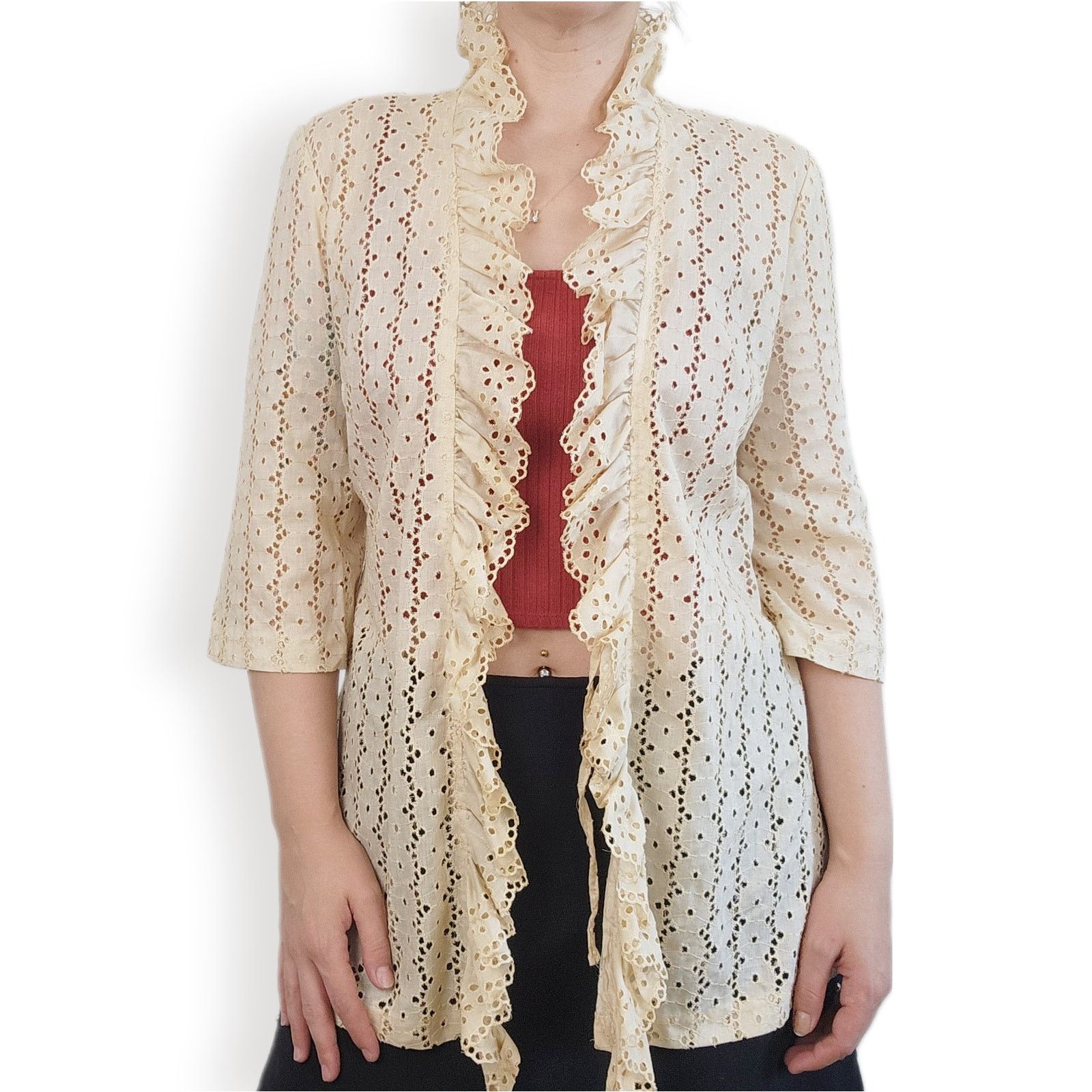 Bloomingdale's Bloomingdales Eyelet Lace Ruffle Cream Wrap Open Top Medium Size M / US 6-8 / IT 42-44 - 1 Thumbnail