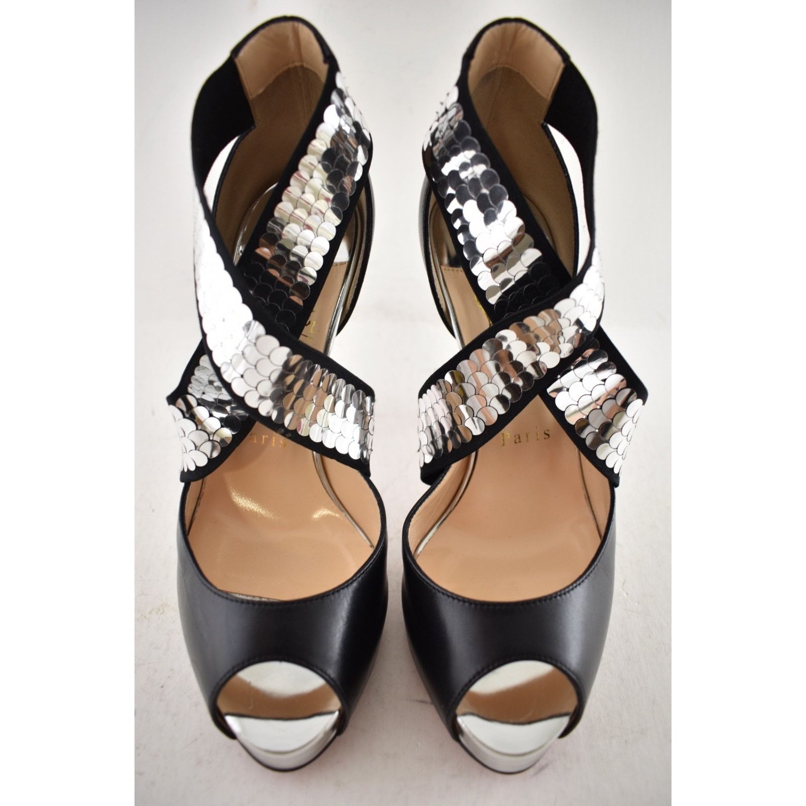 Christian Louboutin Xiletta 120 Black Silver Peep Platform Sandal Heel Pump 35.5 Size US 5.5 / IT 35.5 - 7 Thumbnail