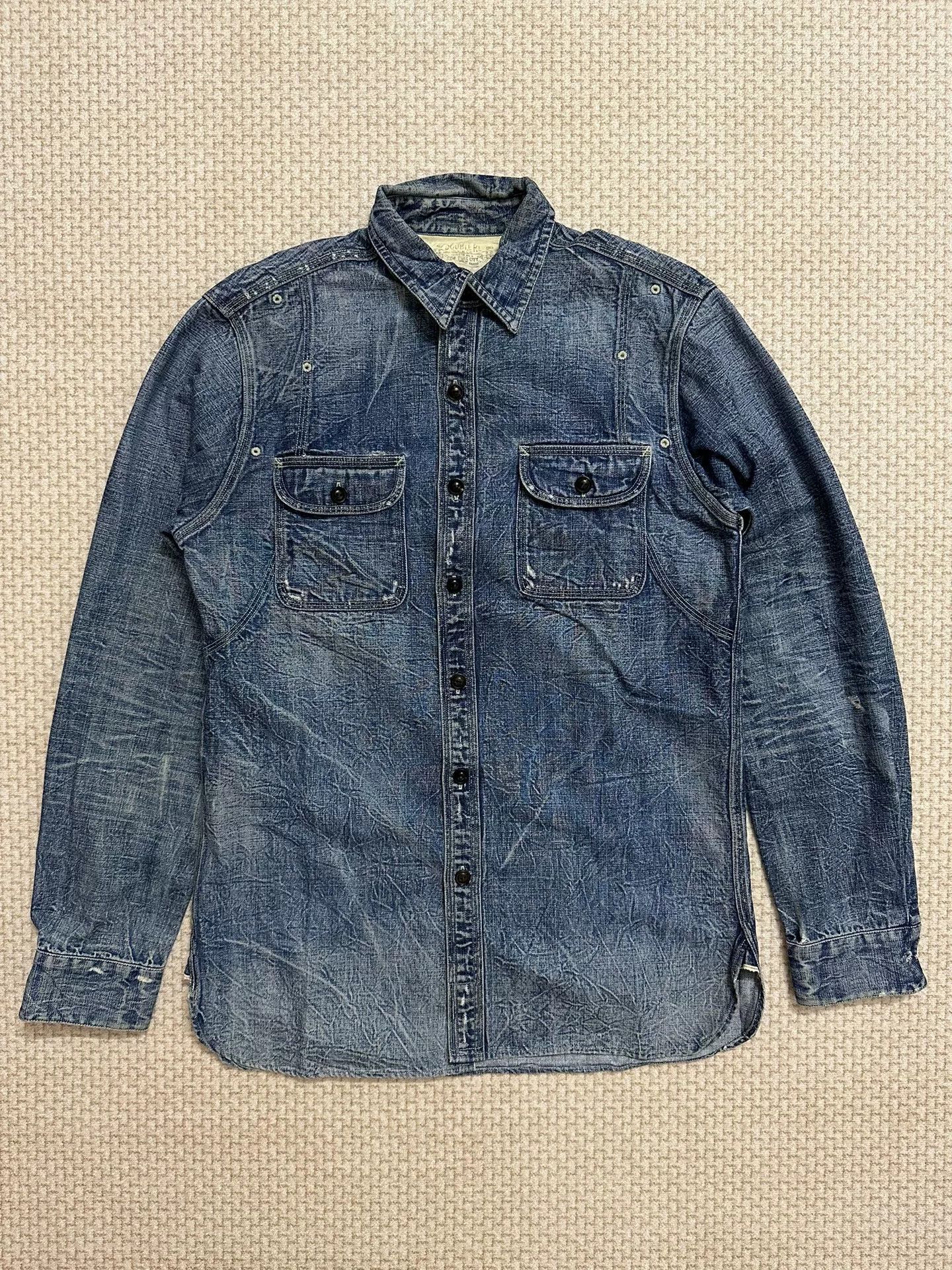 RRL Ralph Lauren RRL 2006 Heavy Distressed Denim Shirt Size US XS / EU 42 / 0 - 1 Thumbnail