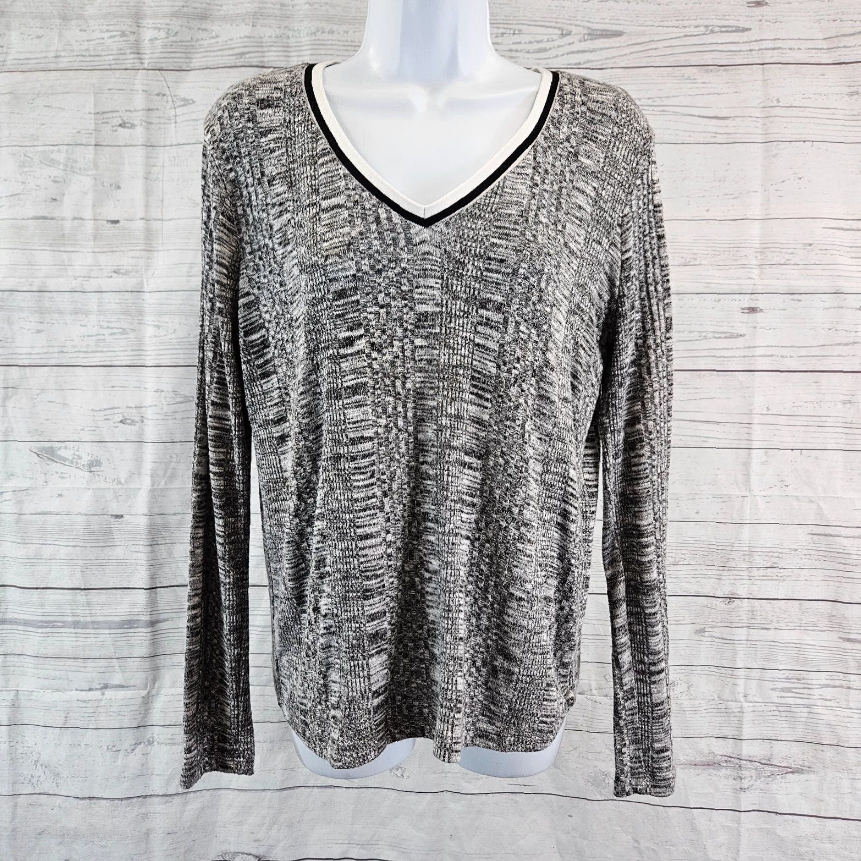 Vintage Purple Snow Knit Top Womens L Gray V-Neck Long Sleeve Blouse Size L / US 10 / IT 46 - 2 Thumbnail
